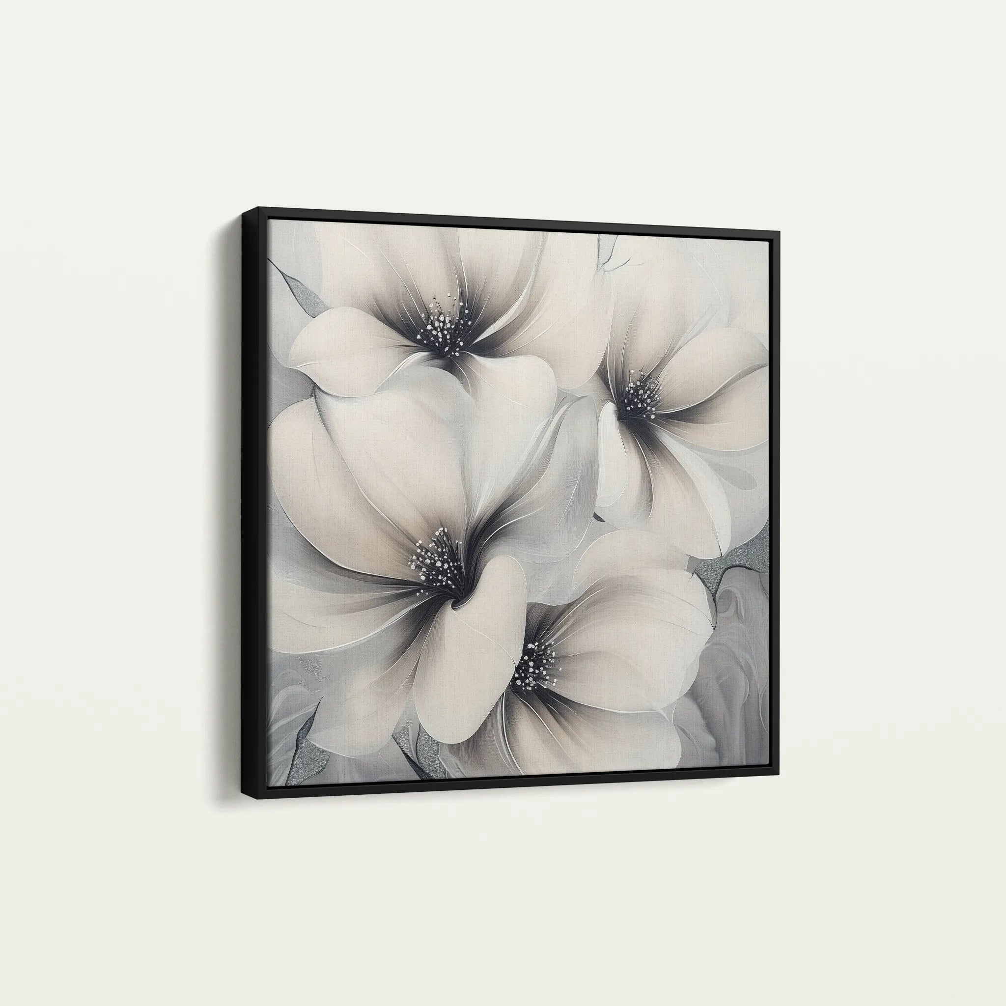 Floral 1328 Canvas Art 16" x 16" / 40 x 40 cm / Black