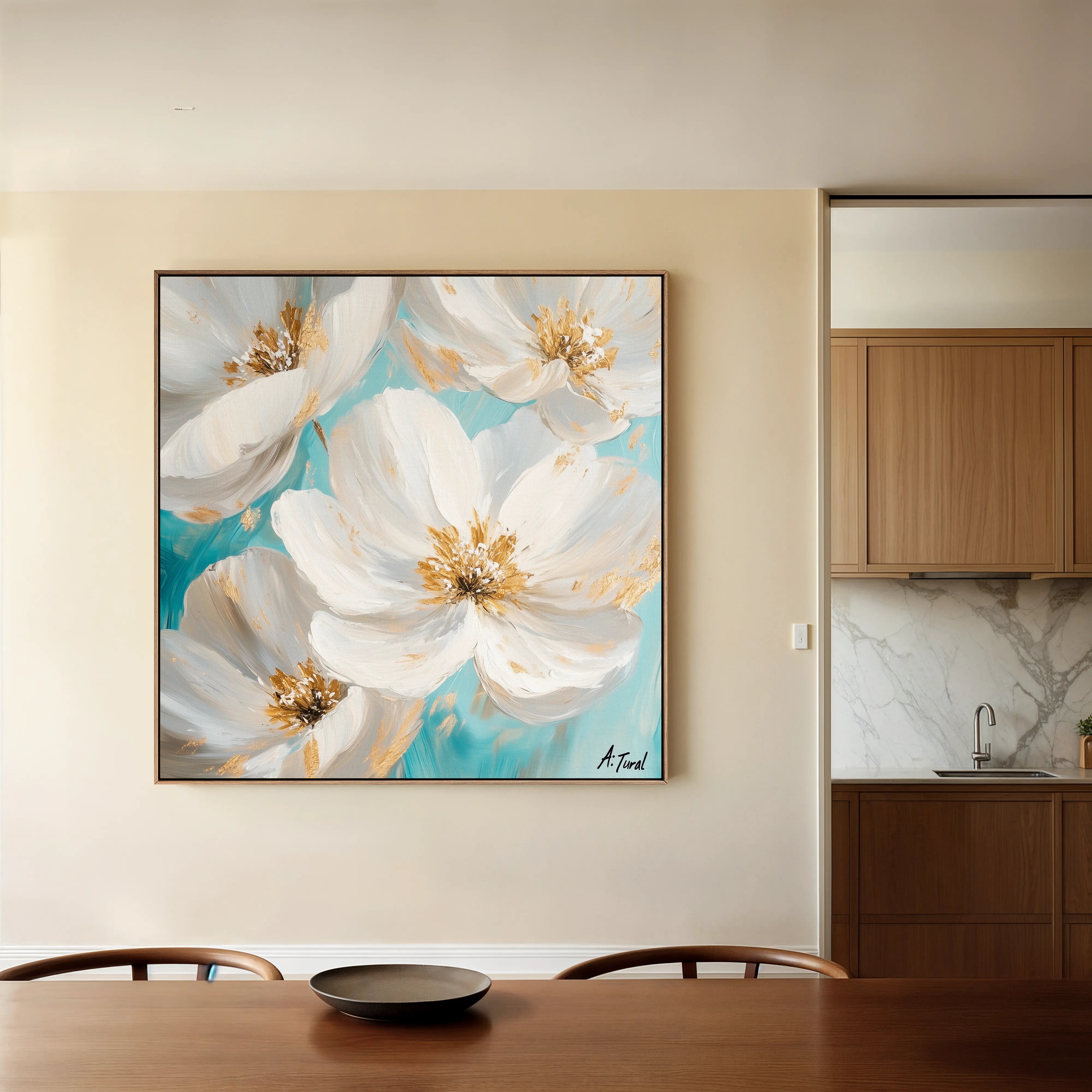 Floral 1335 Canvas Art 16" x 16" / 40 x 40 cm / Black