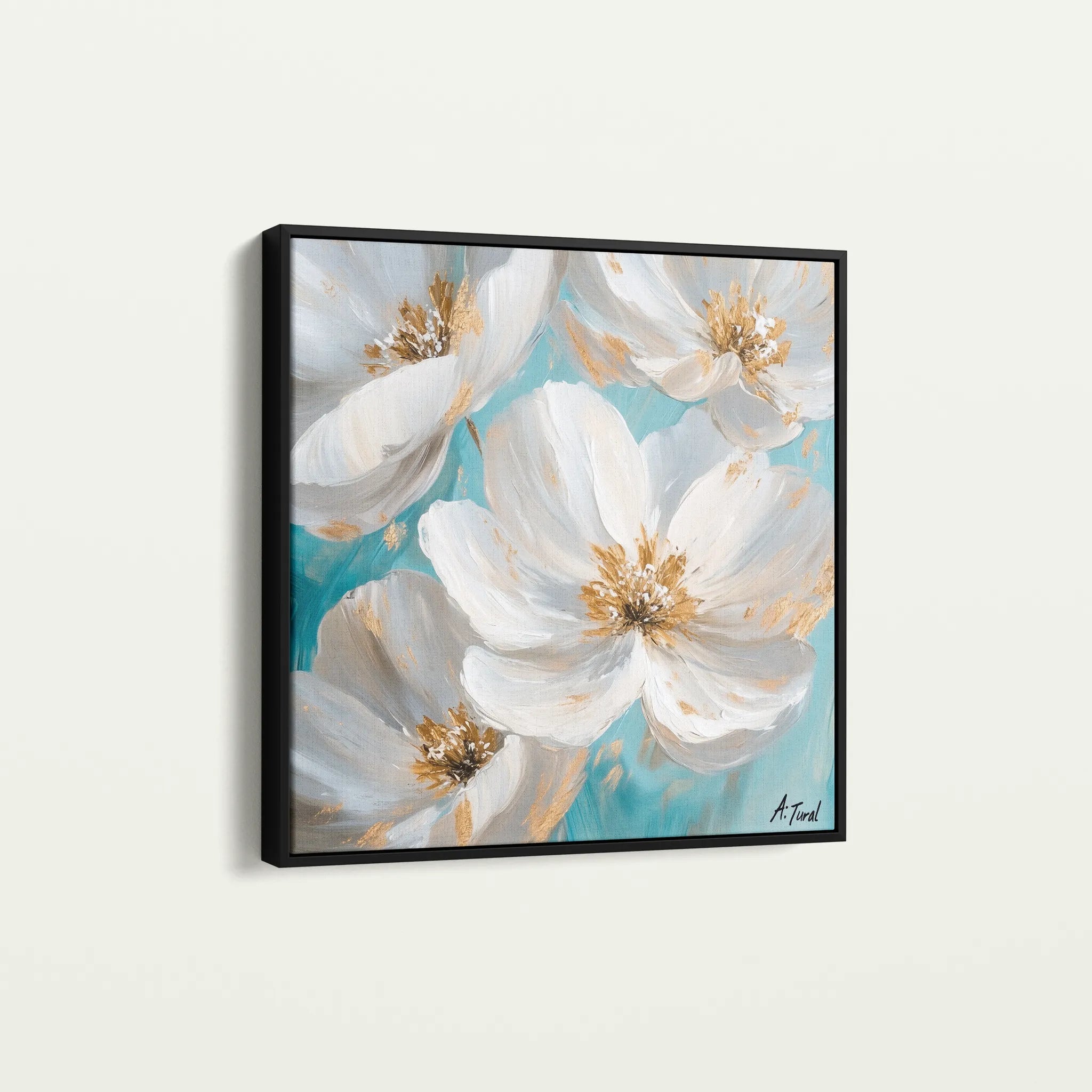 Floral 1335 Canvas Art 16" x 16" / 40 x 40 cm / Black