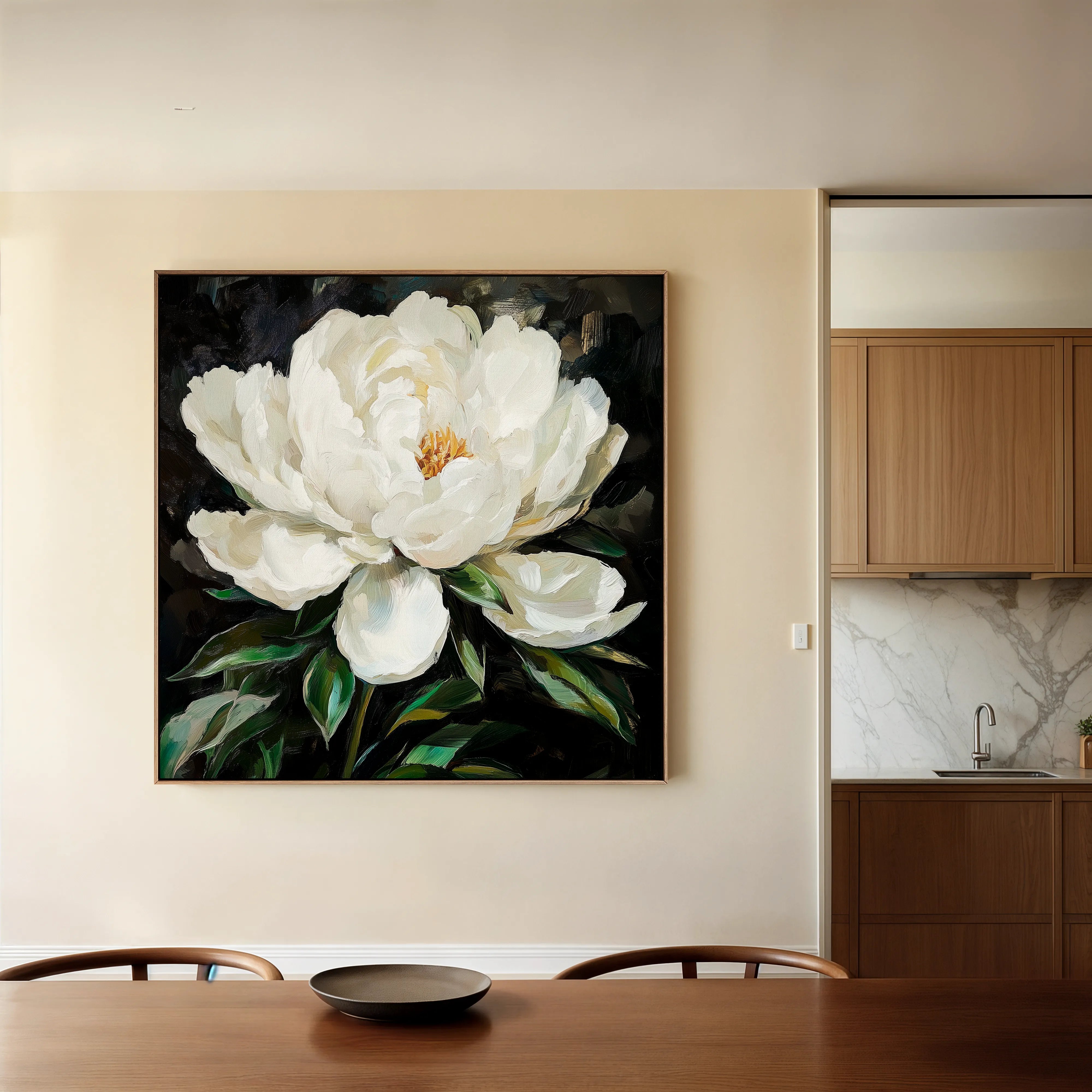 Floral 1338 Canvas Art 16" x 16" / 40 x 40 cm / Black