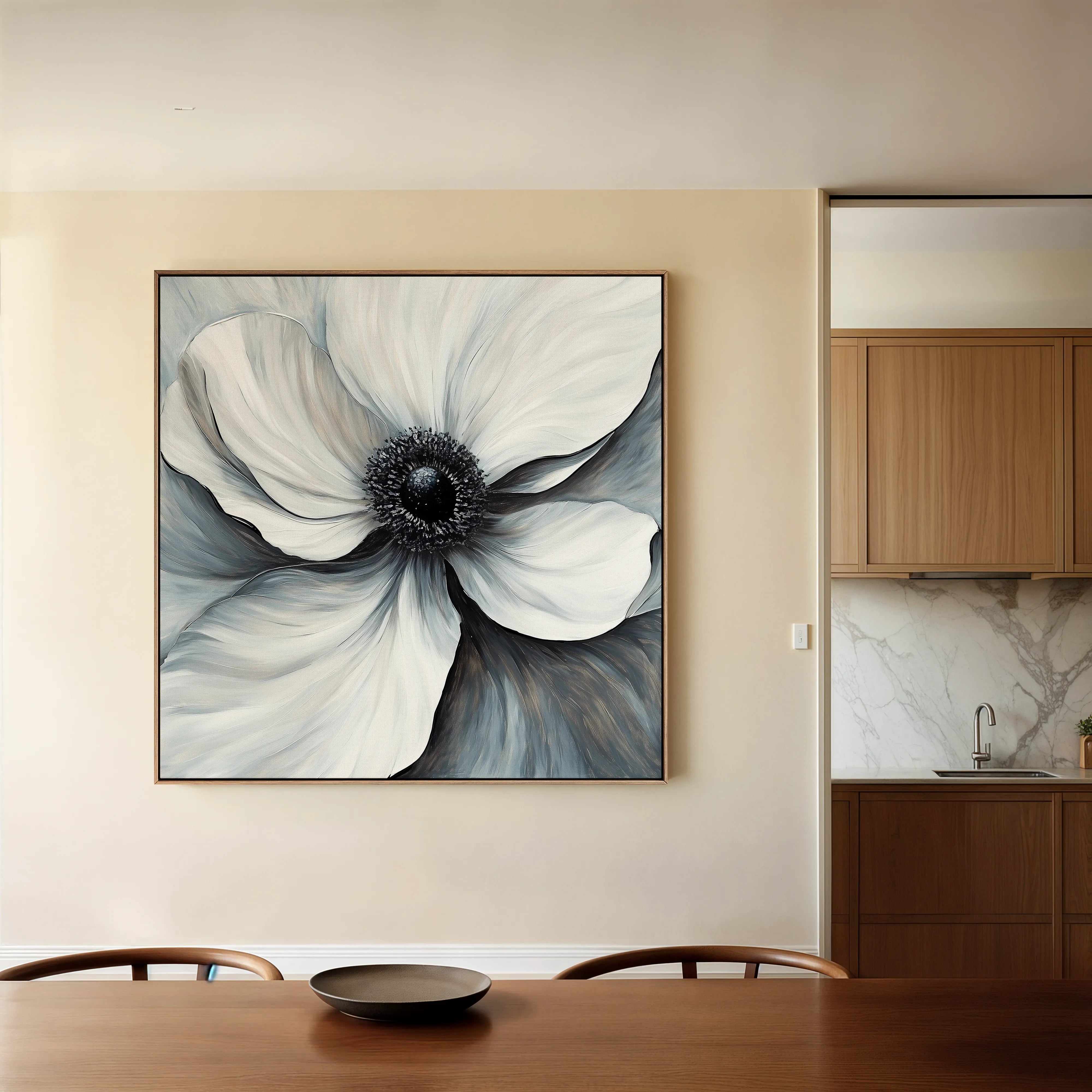 Floral 1347 Canvas Art 16" x 16" / 40 x 40 cm / Black