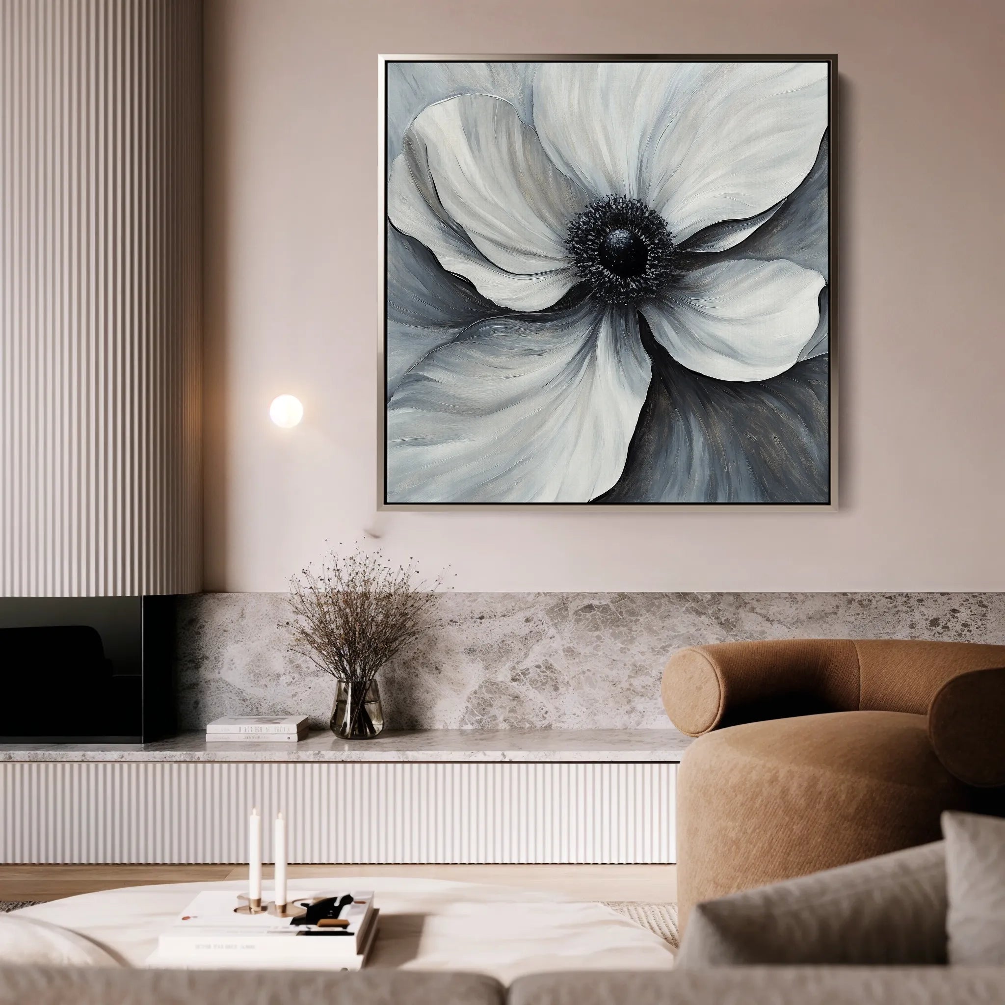 Floral 1347 Canvas Art 16" x 16" / 40 x 40 cm / Black