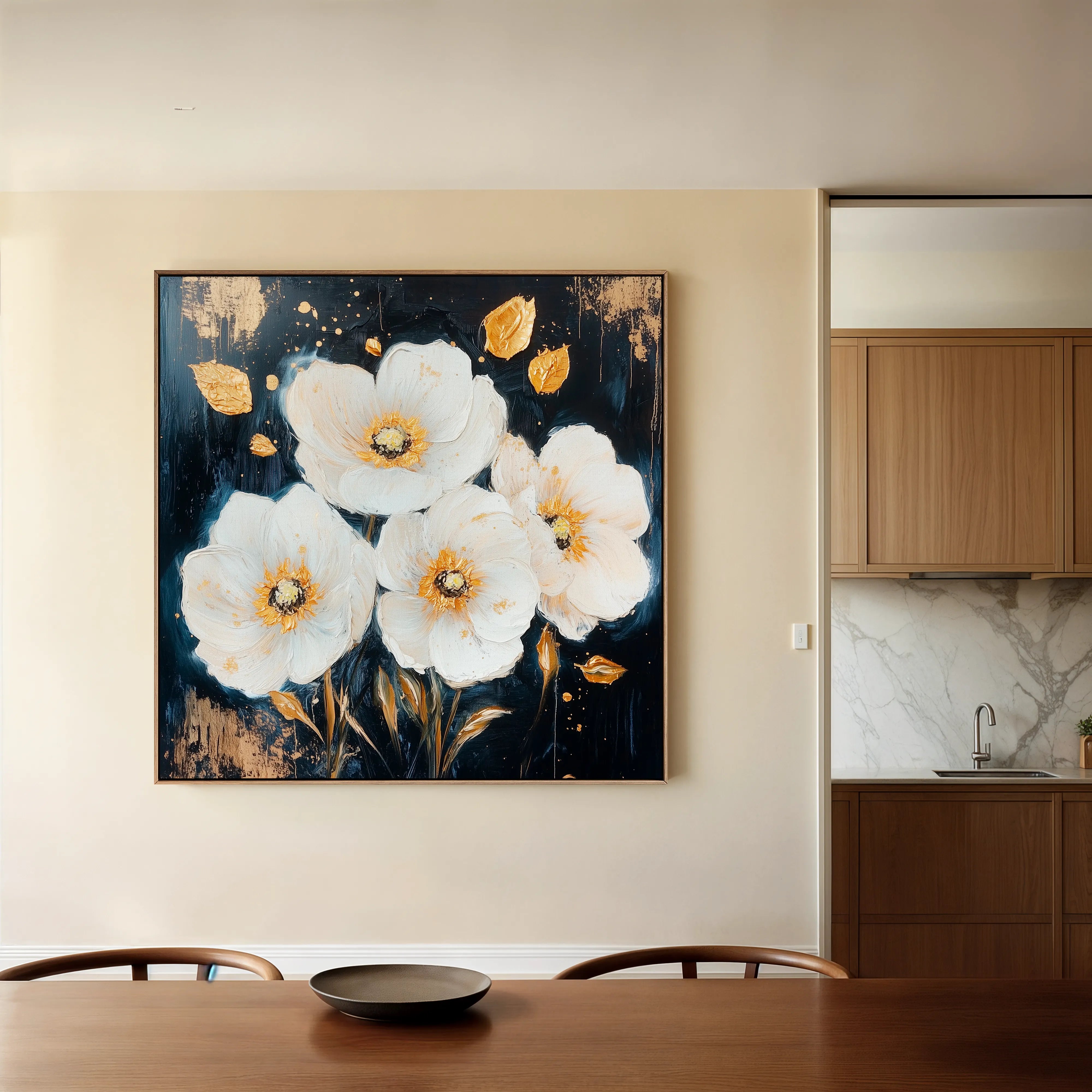 Floral 1371 Canvas Art 16" x 16" / 40 x 40 cm / Black