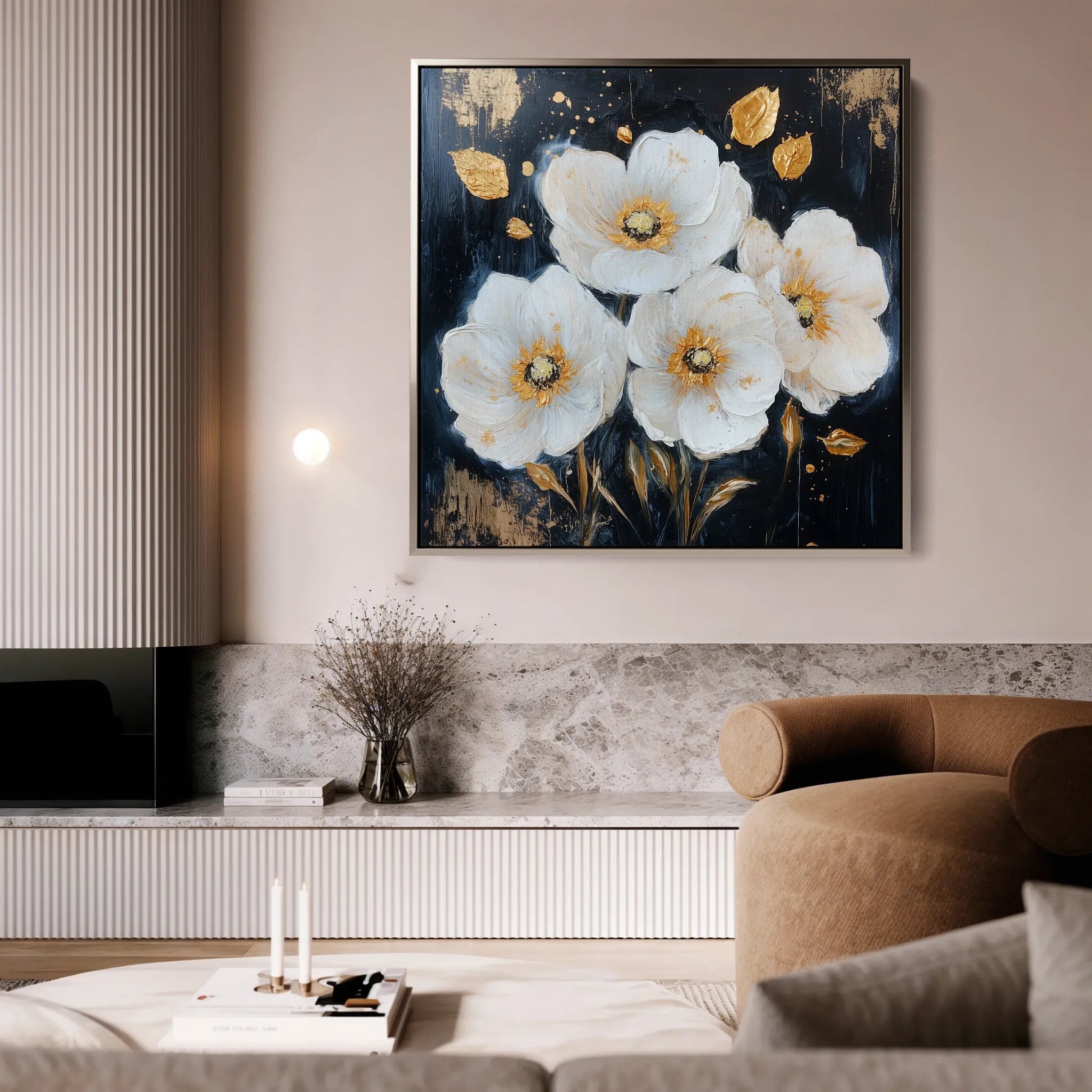 Floral 1371 Canvas Art 16" x 16" / 40 x 40 cm / Black
