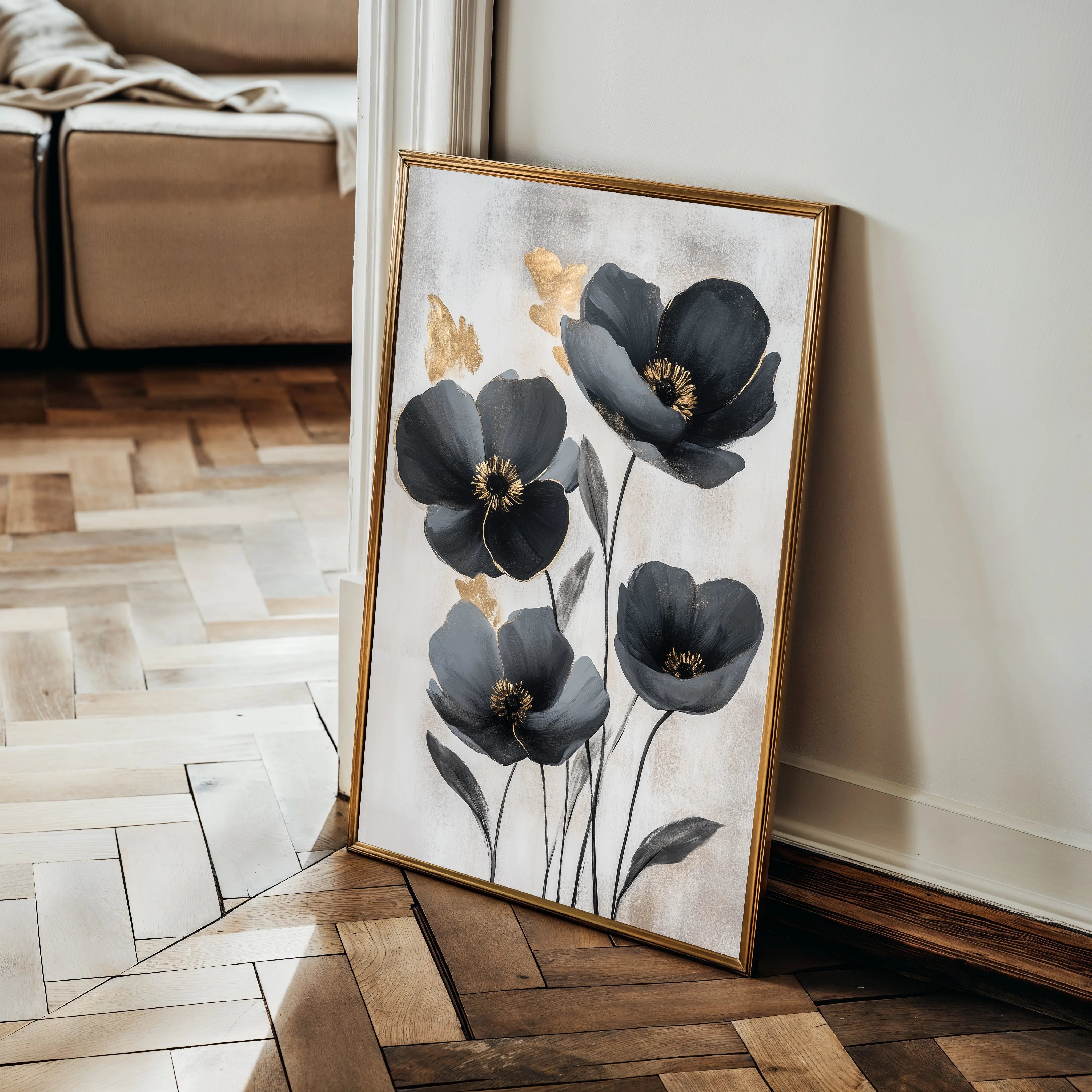 Floral 1446 Canvas Art 18" x 24" / 45 x 60 cm / Black