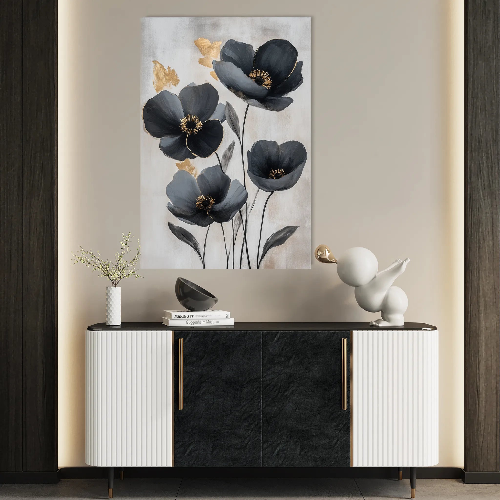 Floral 1446 Canvas Art 18" x 24" / 45 x 60 cm / Black