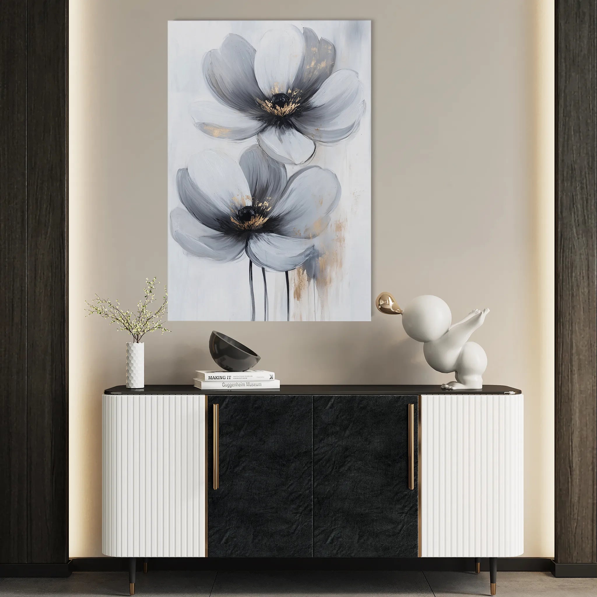 Floral 1454 Canvas Art 18" x 24" / 45 x 60 cm / Black