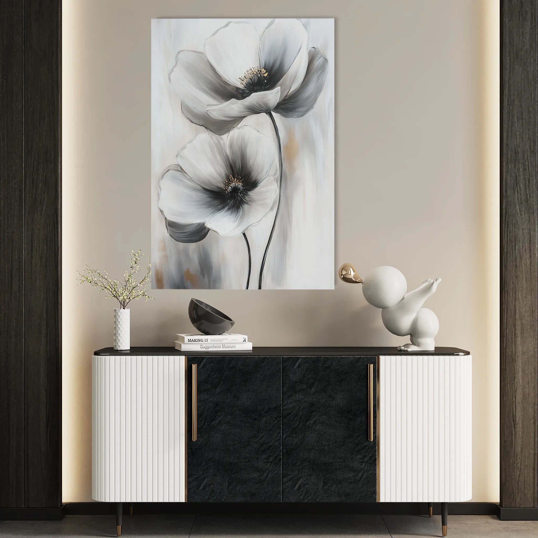Floral 1455 Canvas Art 18" x 24" / 45 x 60 cm / Black