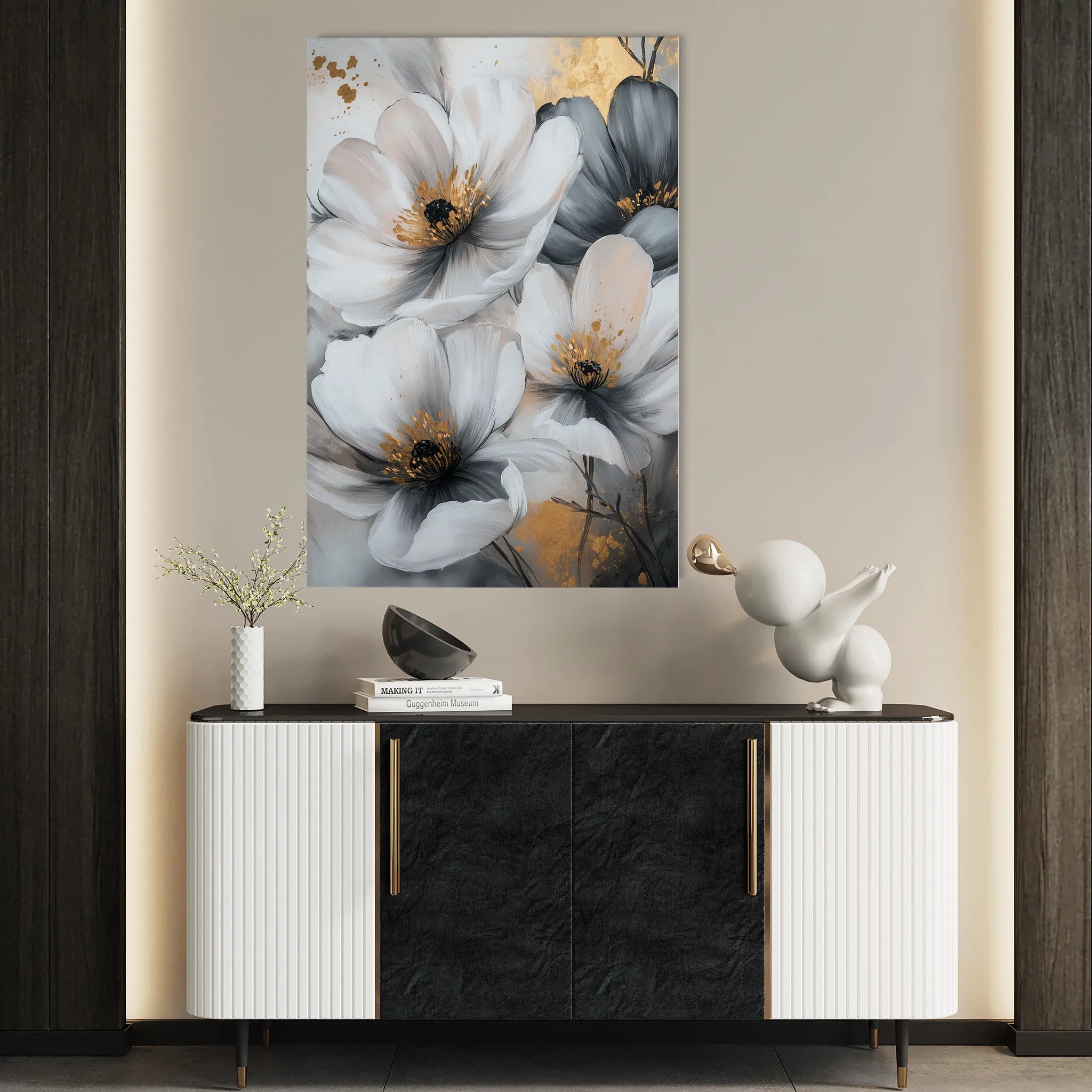 Floral 1466 Canvas Art 18" x 24" / 45 x 60 cm / Black