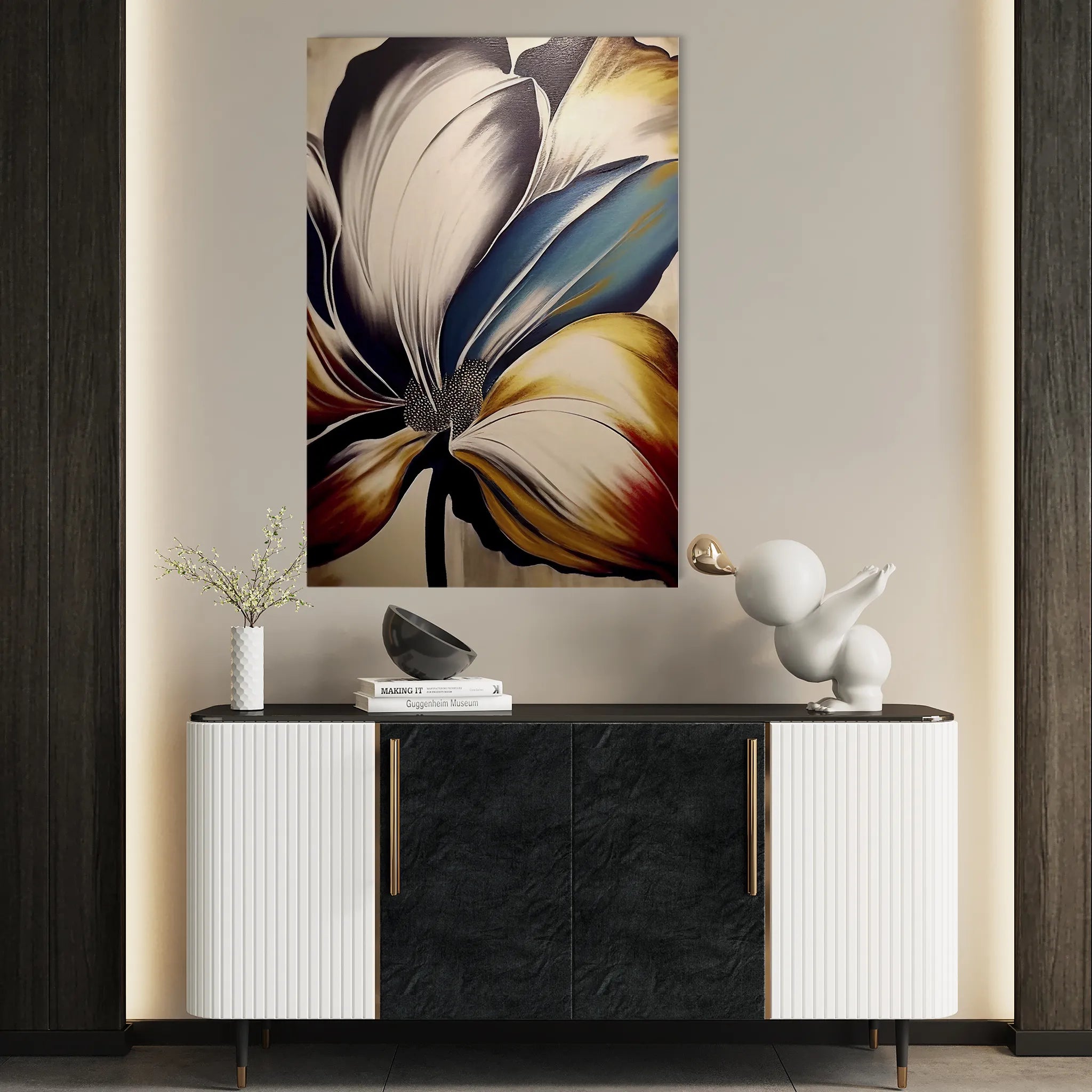 Floral 153 Canvas Art 18" x 24" / 45 x 60 cm / Black
