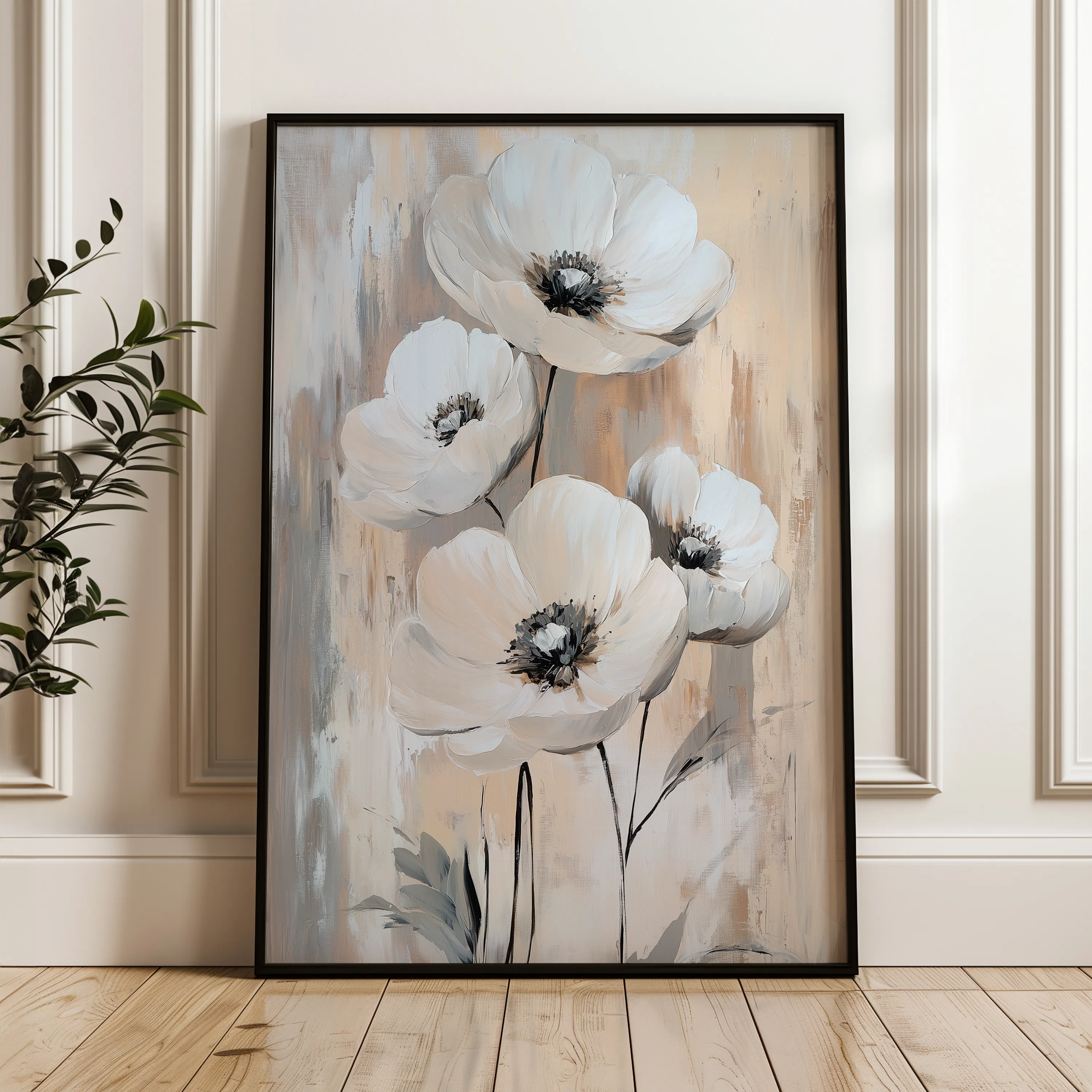 Floral 1536 Canvas Art 18" x 24" / 45 x 60 cm / Black