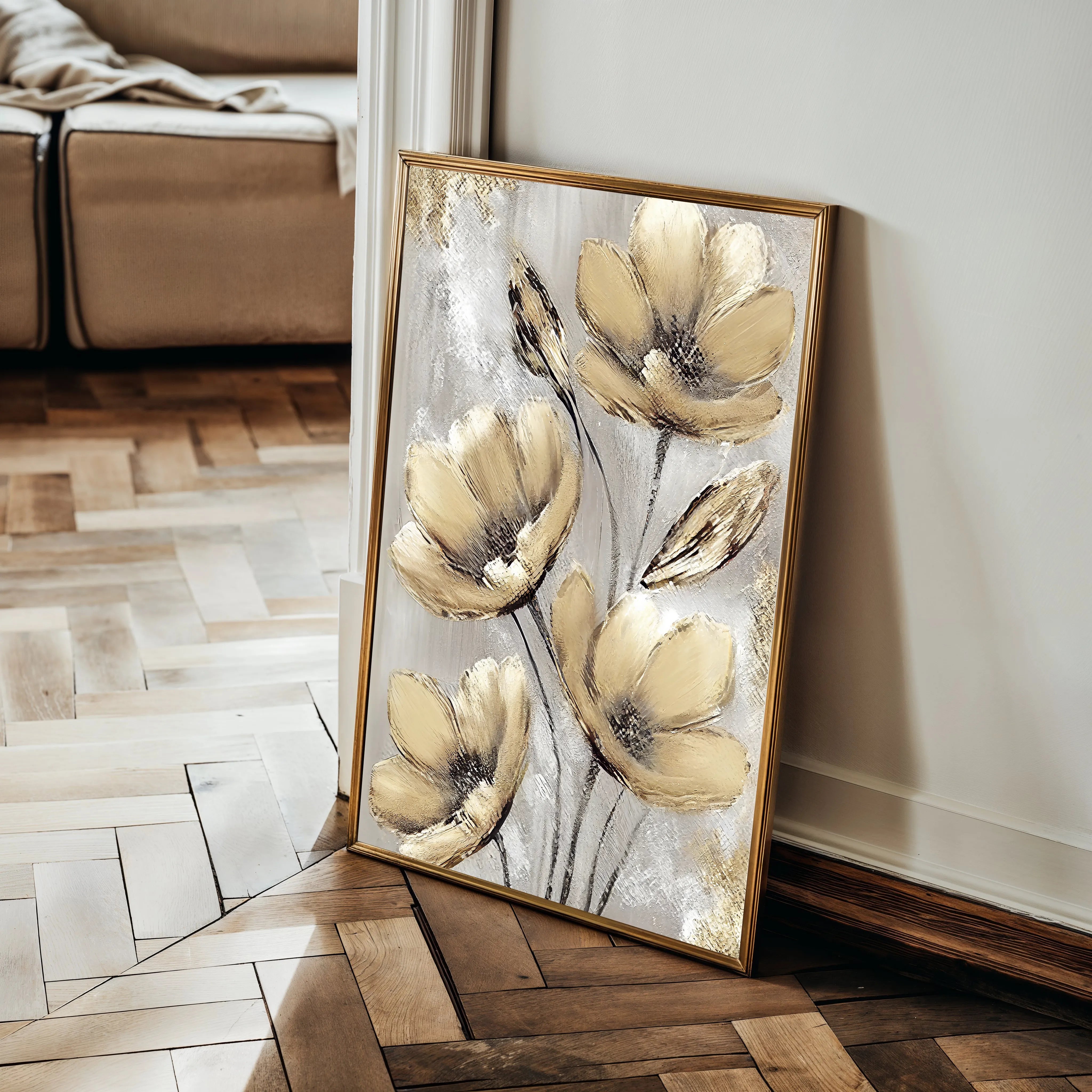 Floral 154 Canvas Art 18" x 24" / 45 x 60 cm / Black