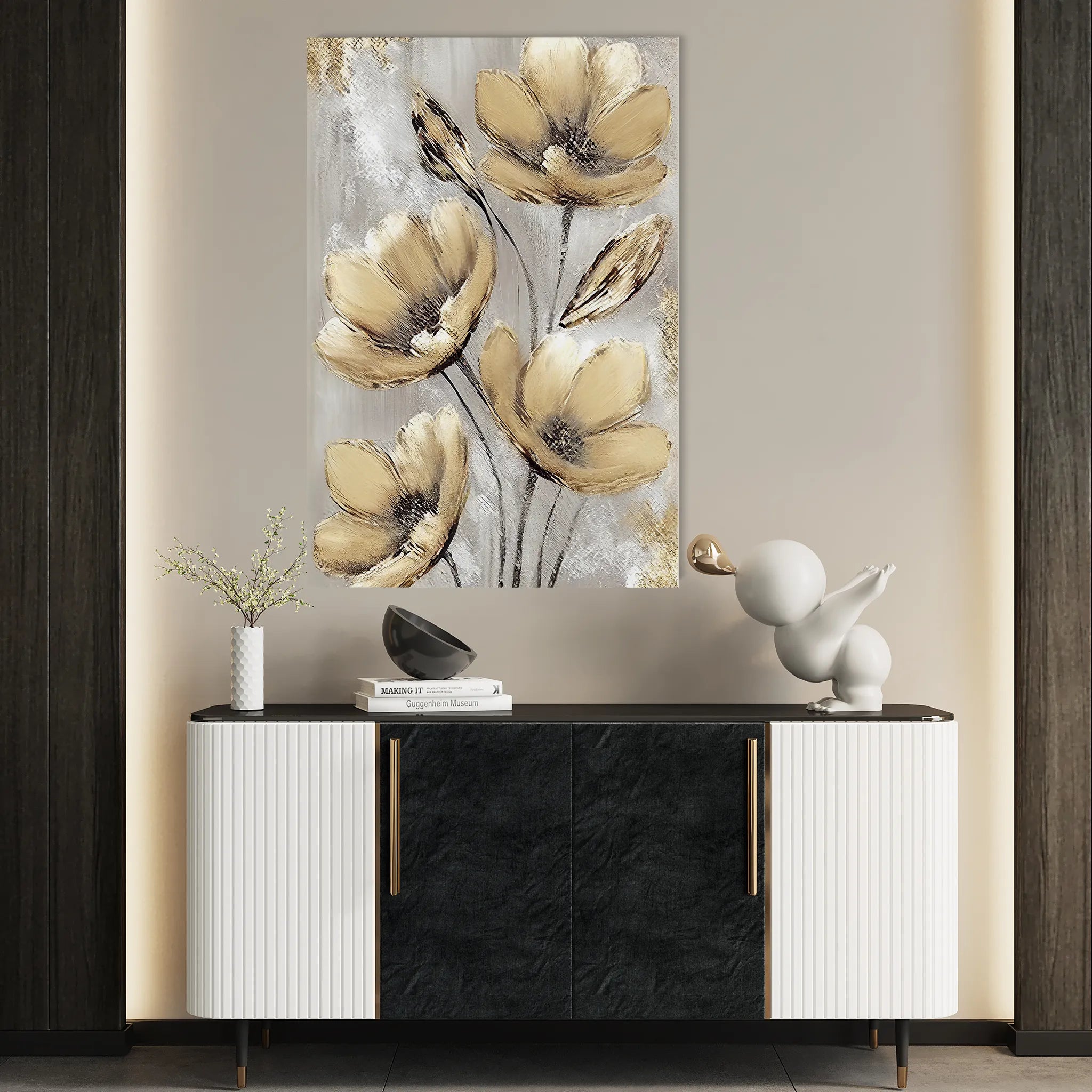 Floral 154 Canvas Art 18" x 24" / 45 x 60 cm / Black