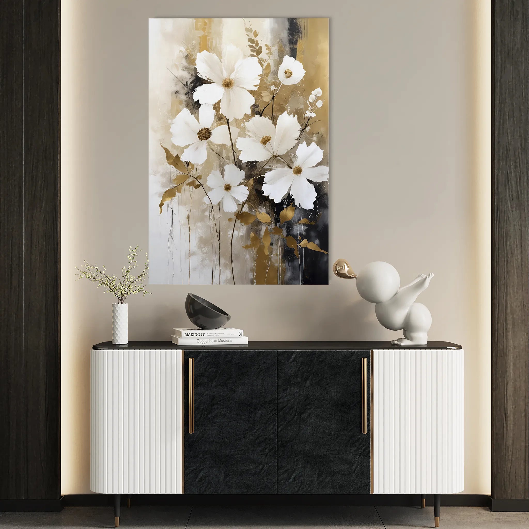 Floral 156 Canvas Art 18" x 24" / 45 x 60 cm / Black
