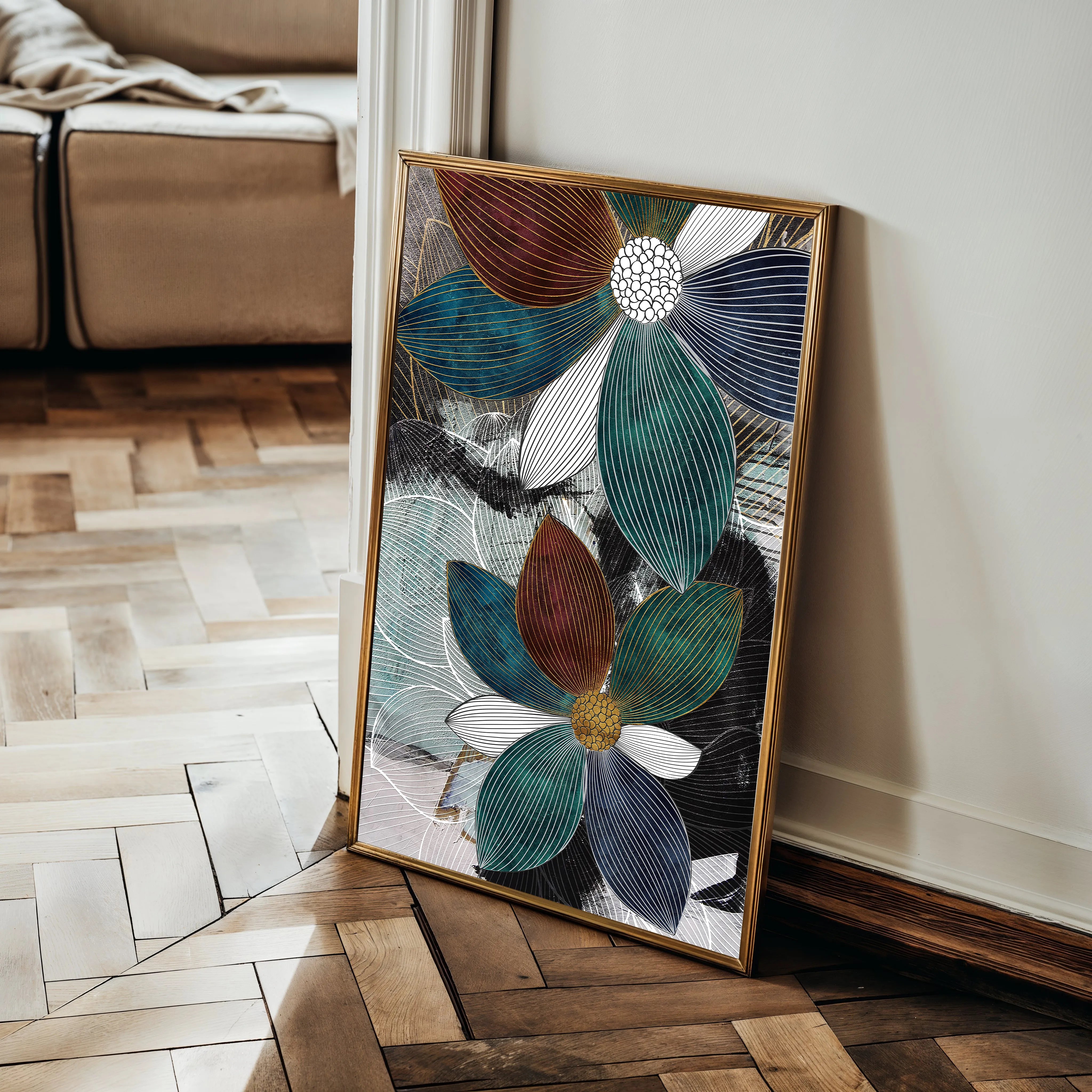 Floral 159 Canvas Art 18" x 24" / 45 x 60 cm / Black
