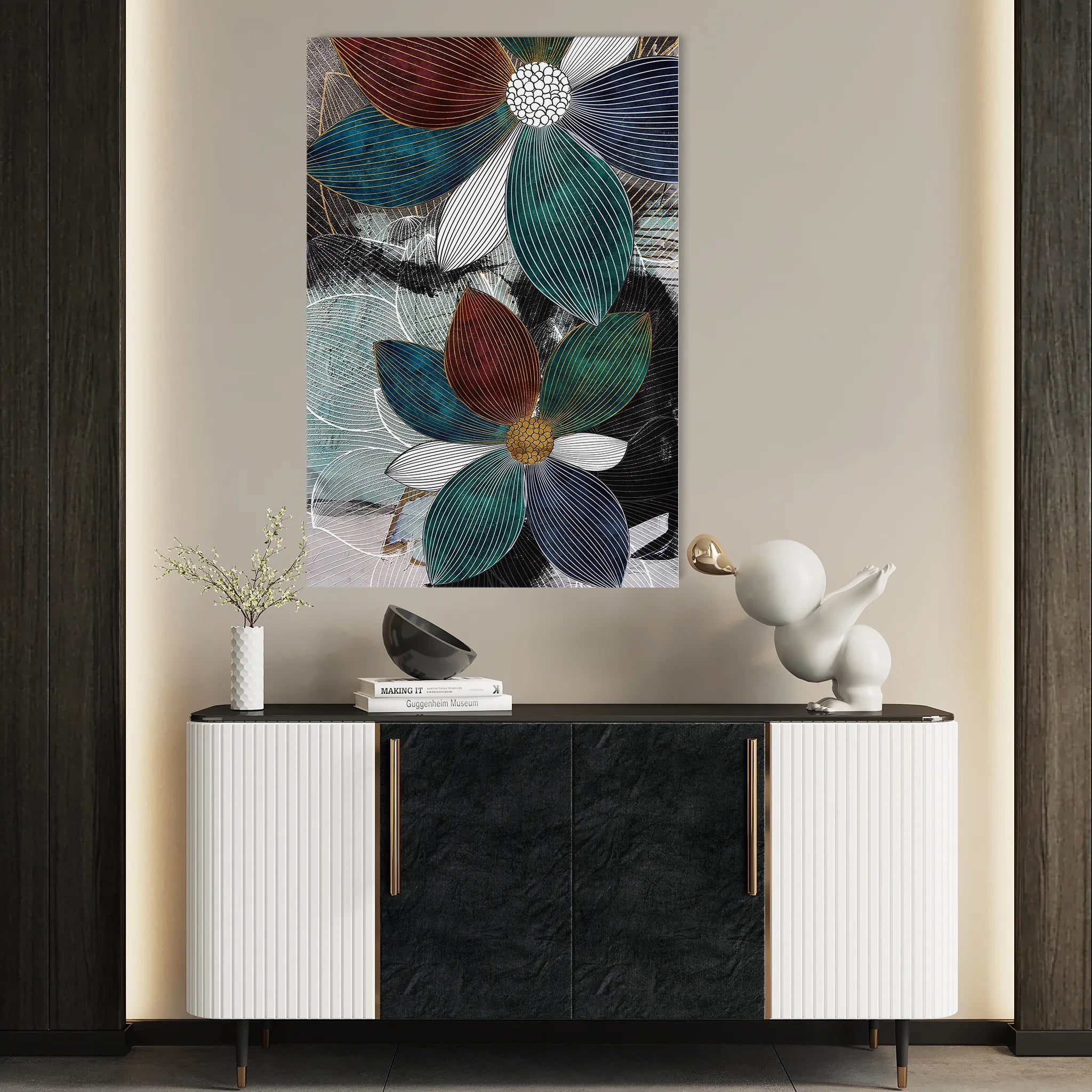 Floral 159 Canvas Art 18" x 24" / 45 x 60 cm / Black