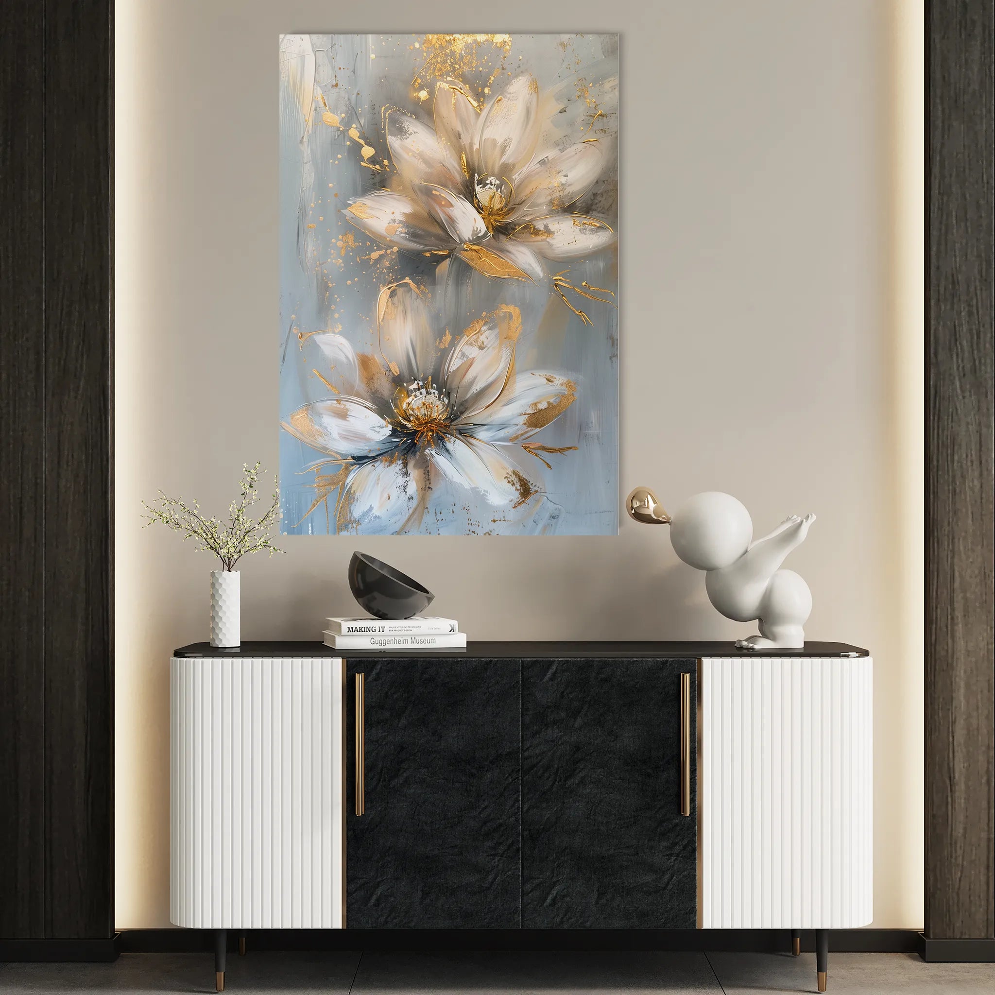 Floral 180 Canvas Art 18" x 24" / 45 x 60 cm / Black