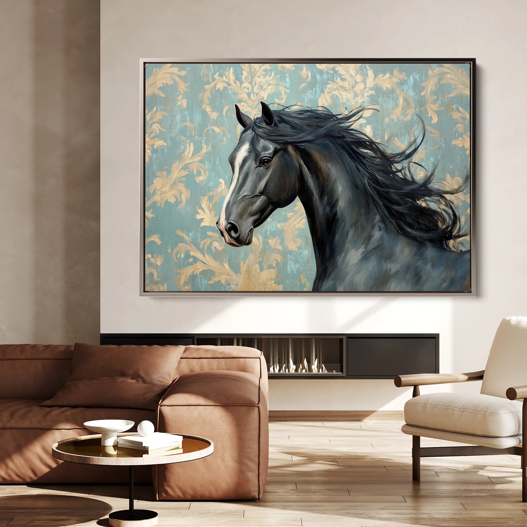 Horses 184 Canvas Art 18" x 24" / 45 x 60 cm / Black