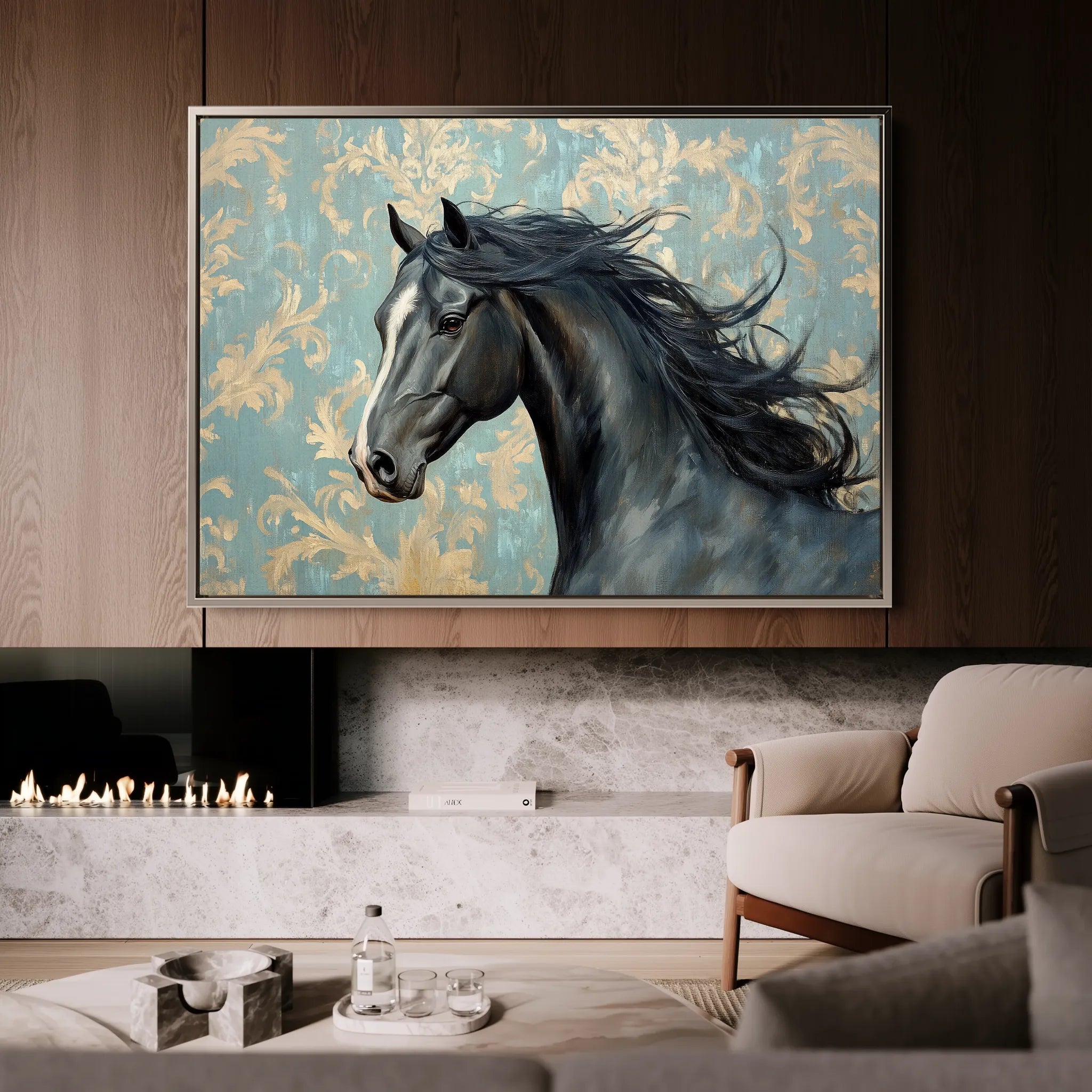 Horses 184 Canvas Art 18" x 24" / 45 x 60 cm / Black