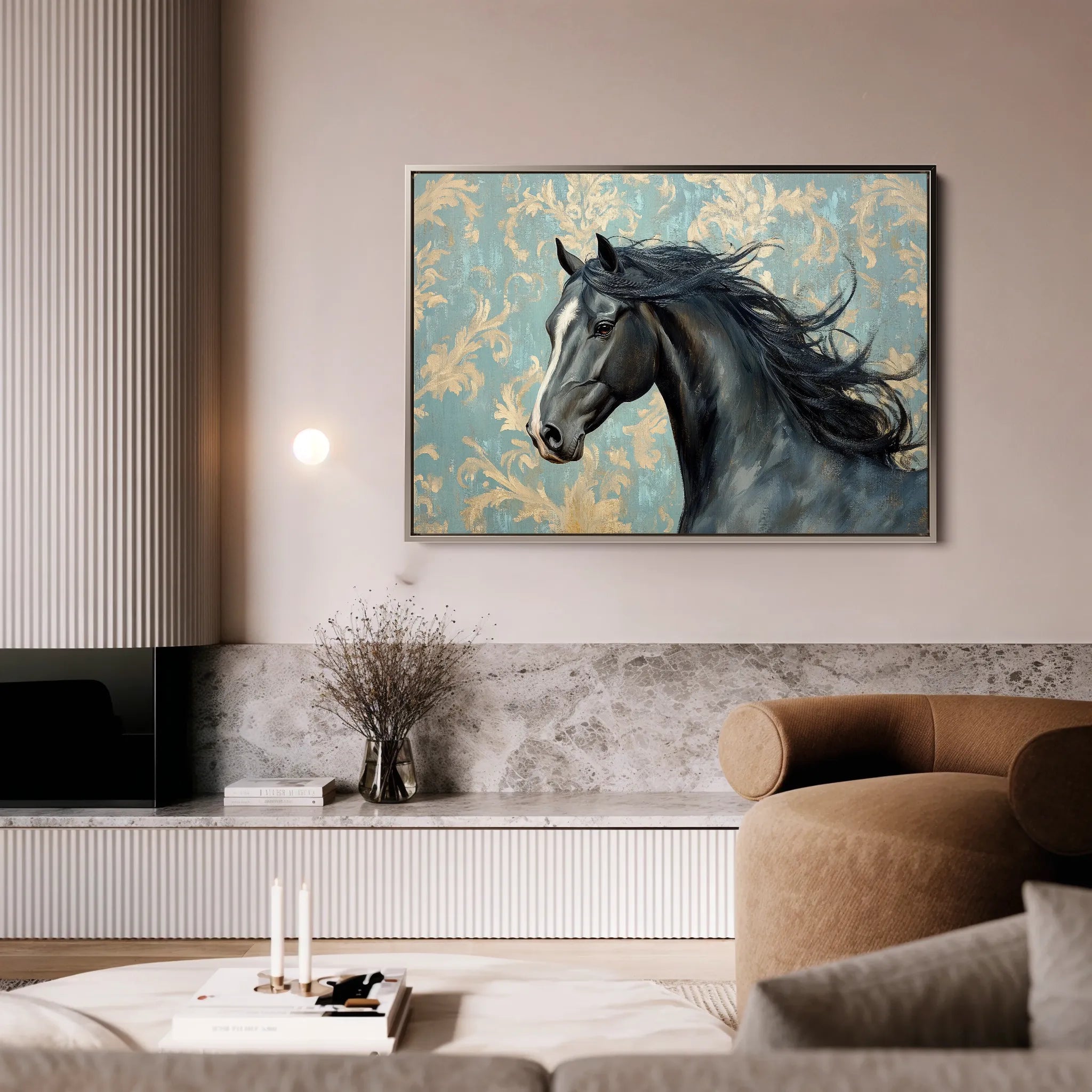 Horses 184 Canvas Art 18" x 24" / 45 x 60 cm / Black