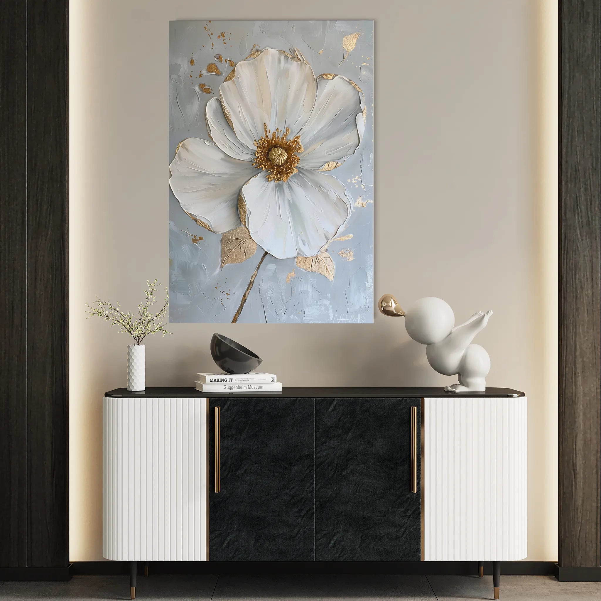 Floral 185 Canvas Art 18" x 24" / 45 x 60 cm / Black