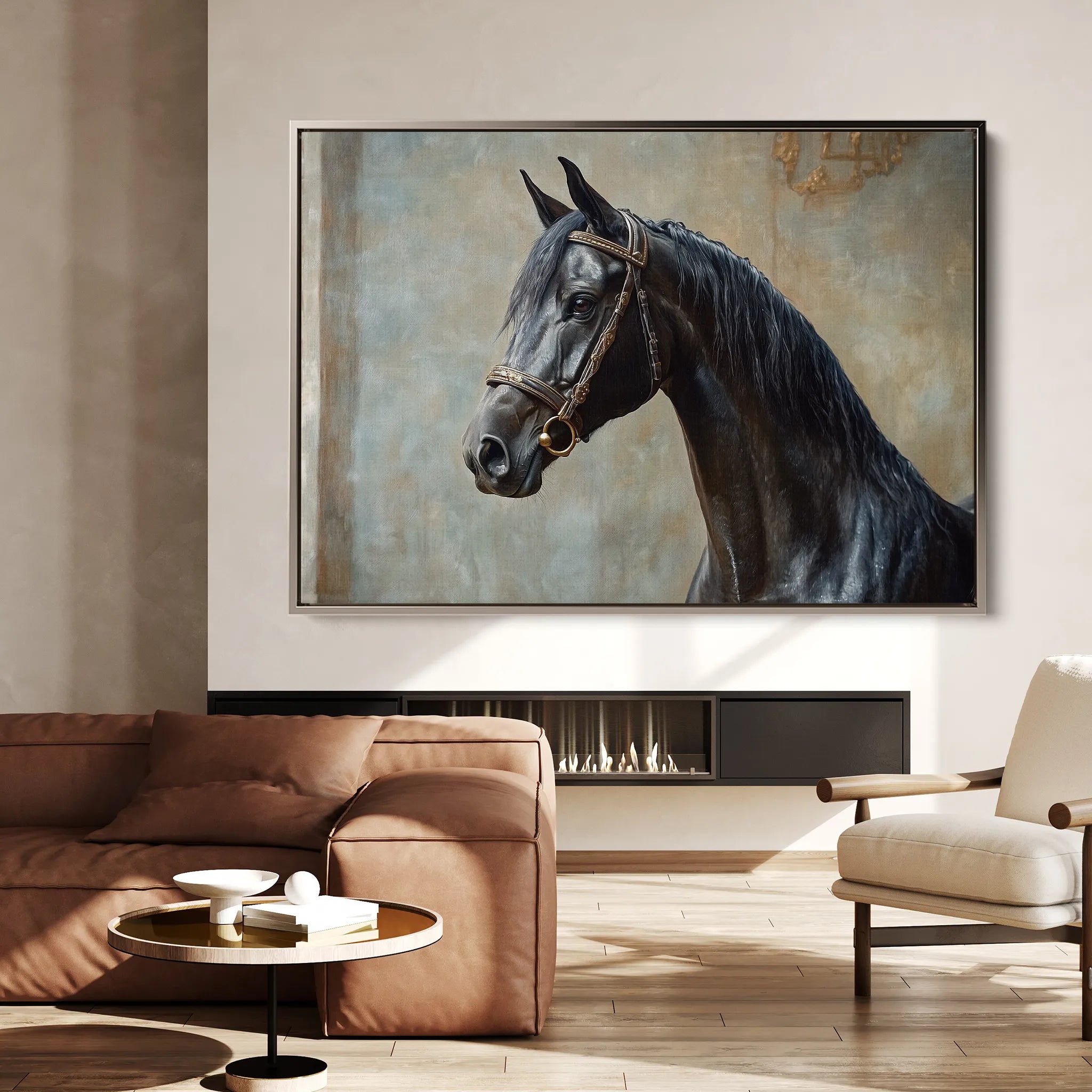 Horses 185 Canvas Art 18" x 24" / 45 x 60 cm / Black