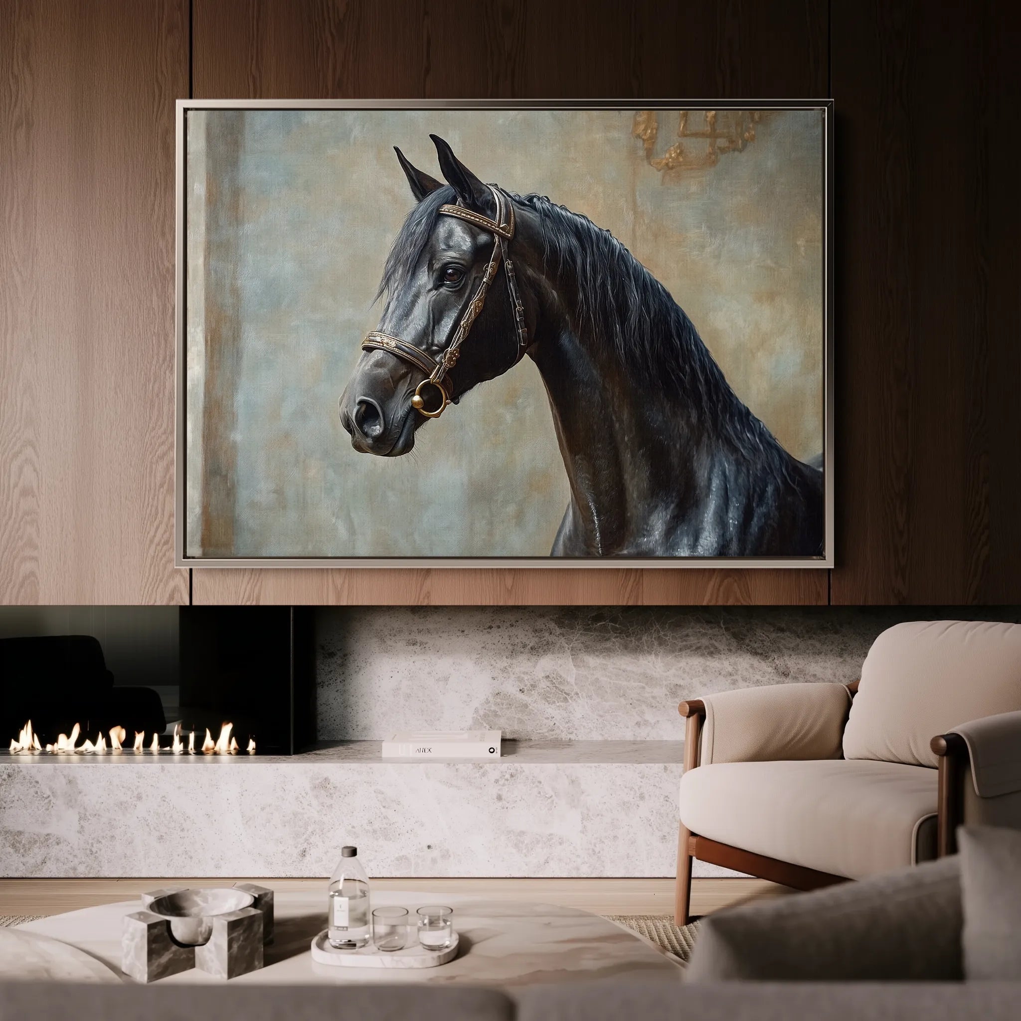 Horses 185 Canvas Art 18" x 24" / 45 x 60 cm / Black