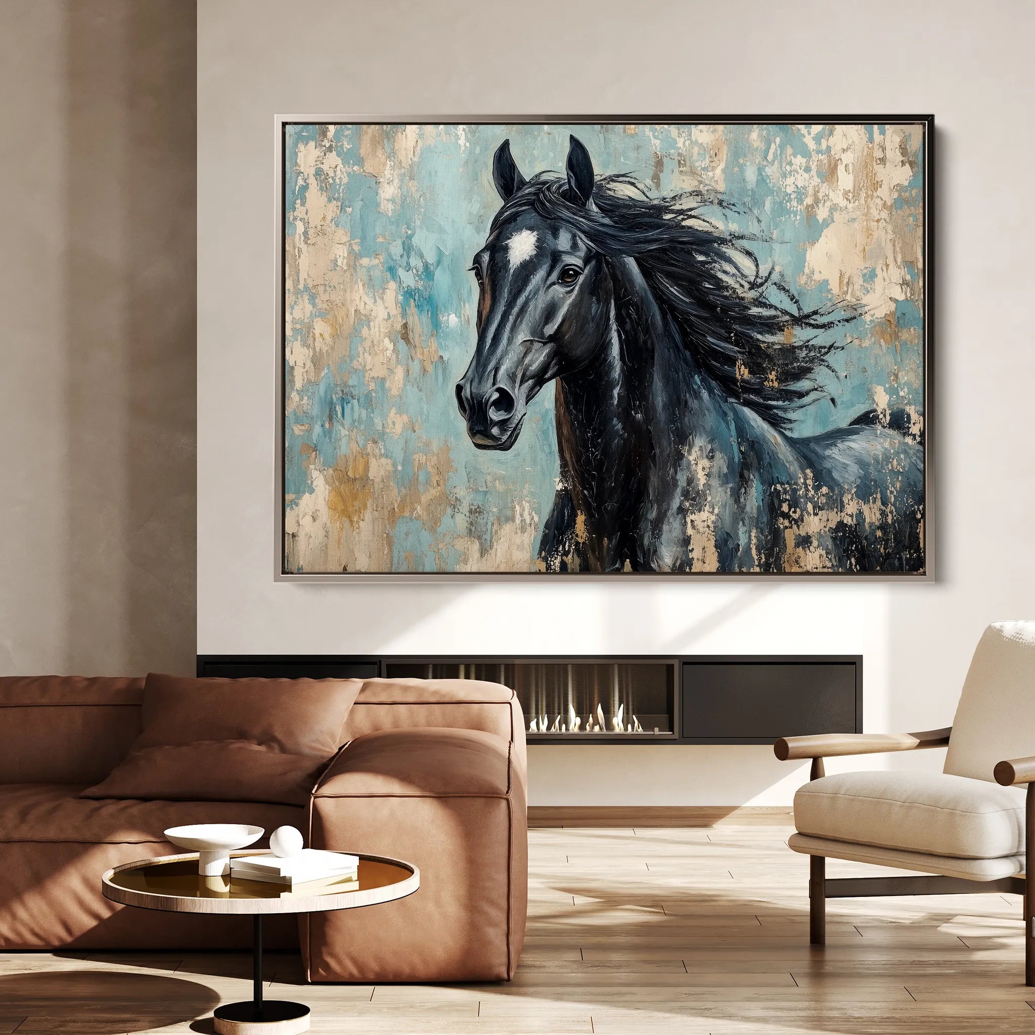 Horses 187 Canvas Art 18" x 24" / 45 x 60 cm / Black