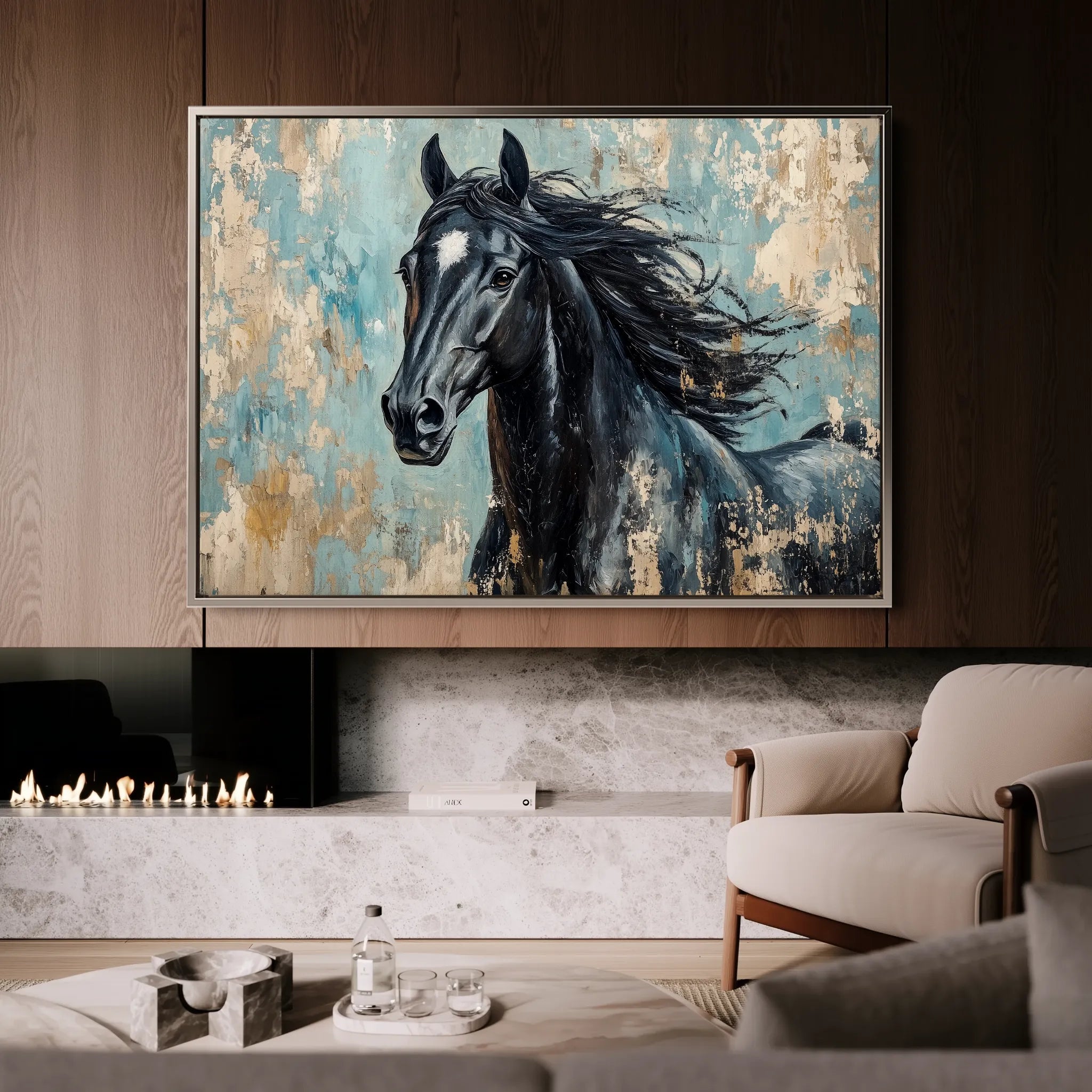 Horses 187 Canvas Art 18" x 24" / 45 x 60 cm / Black