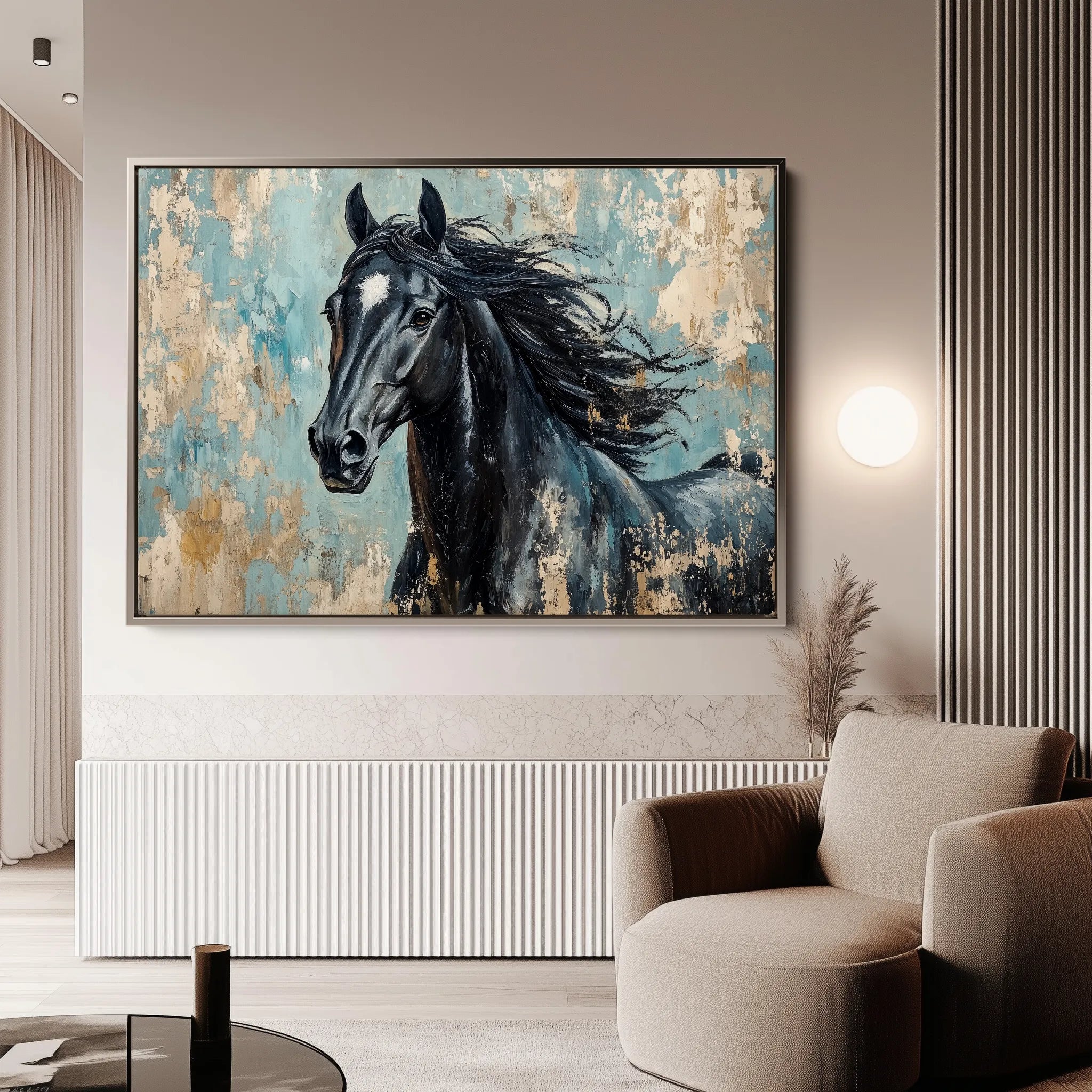 Horses 187 Canvas Art 18" x 24" / 45 x 60 cm / Black