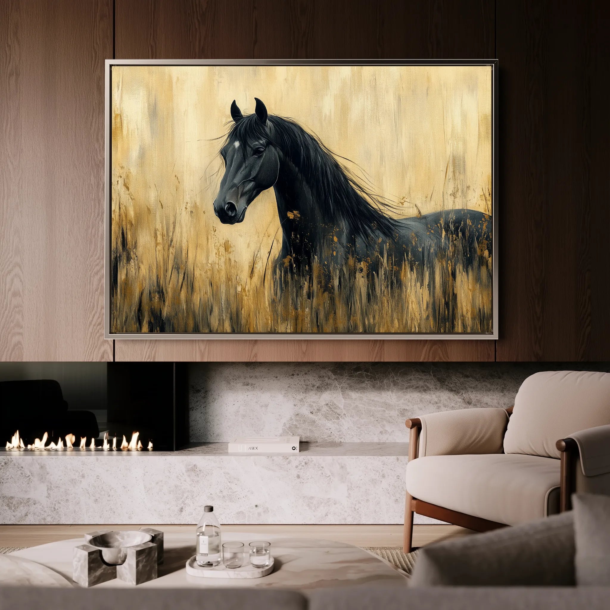 Horses 189 Canvas Art 18" x 24" / 45 x 60 cm / Black