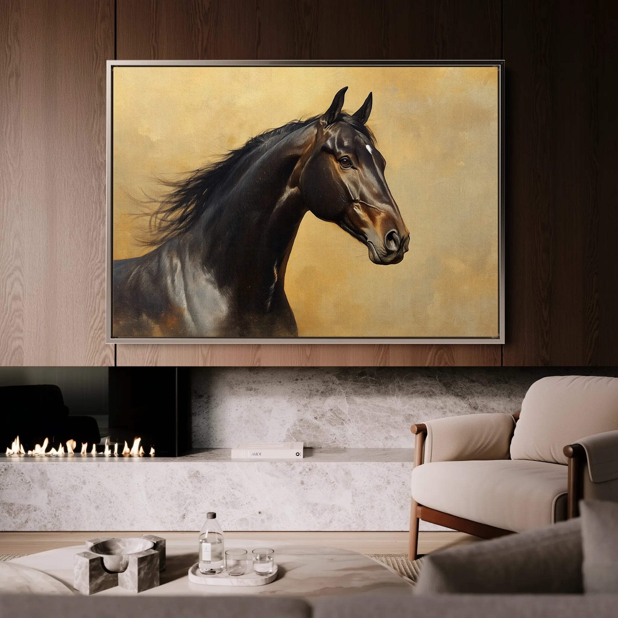 Horses 190 Canvas Art 18" x 24" / 45 x 60 cm / Black