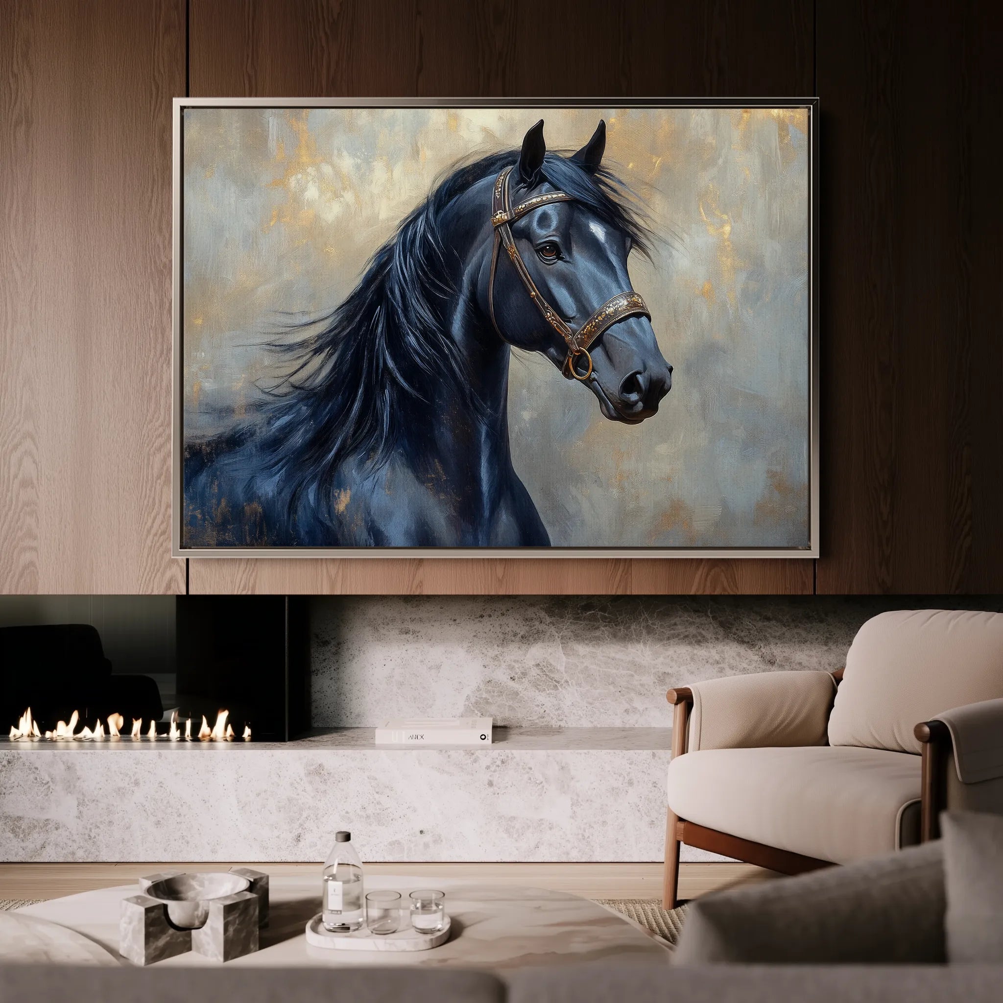 Horses 191 Canvas Art 18" x 24" / 45 x 60 cm / Black