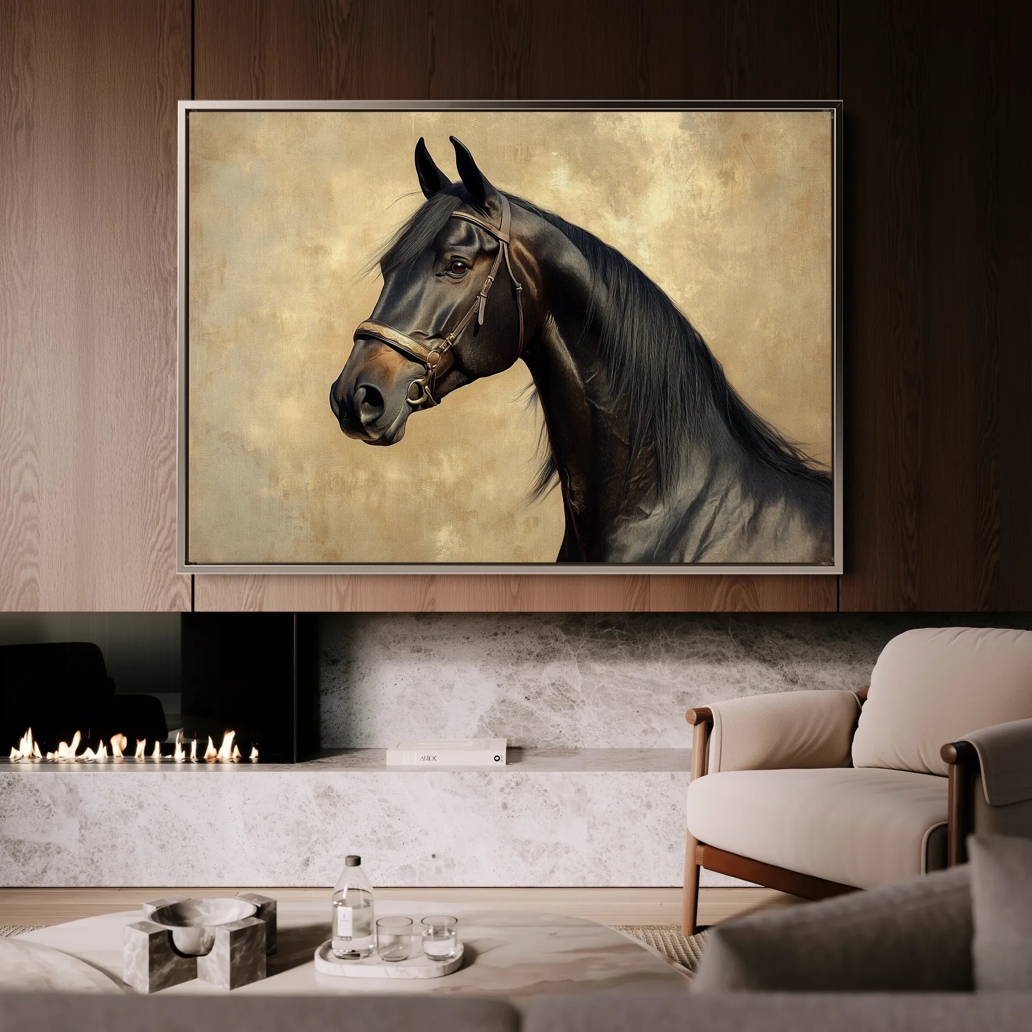 Horses 192 Canvas Art 18" x 24" / 45 x 60 cm / Black