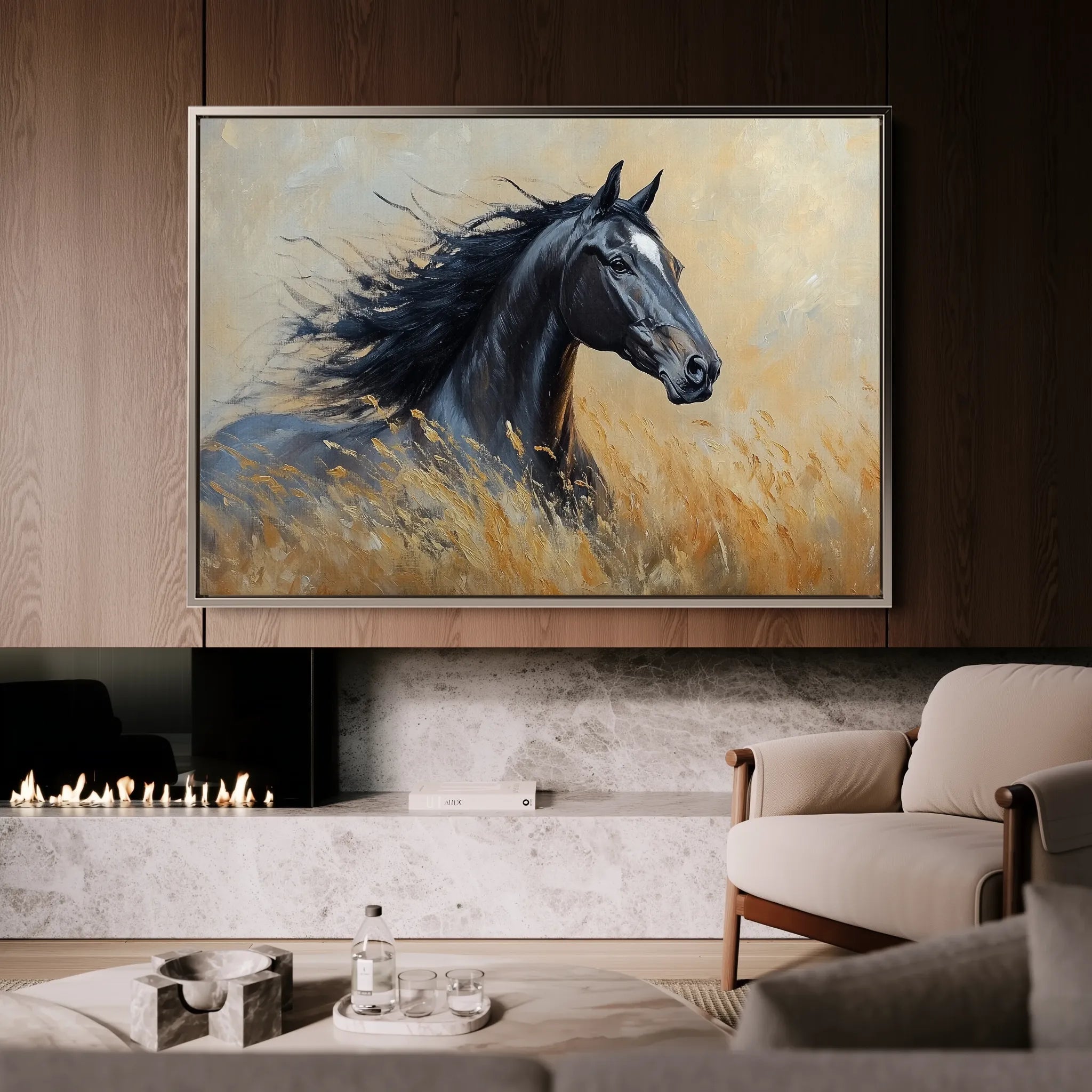 Horses 194 Canvas Art 18" x 24" / 45 x 60 cm / Black