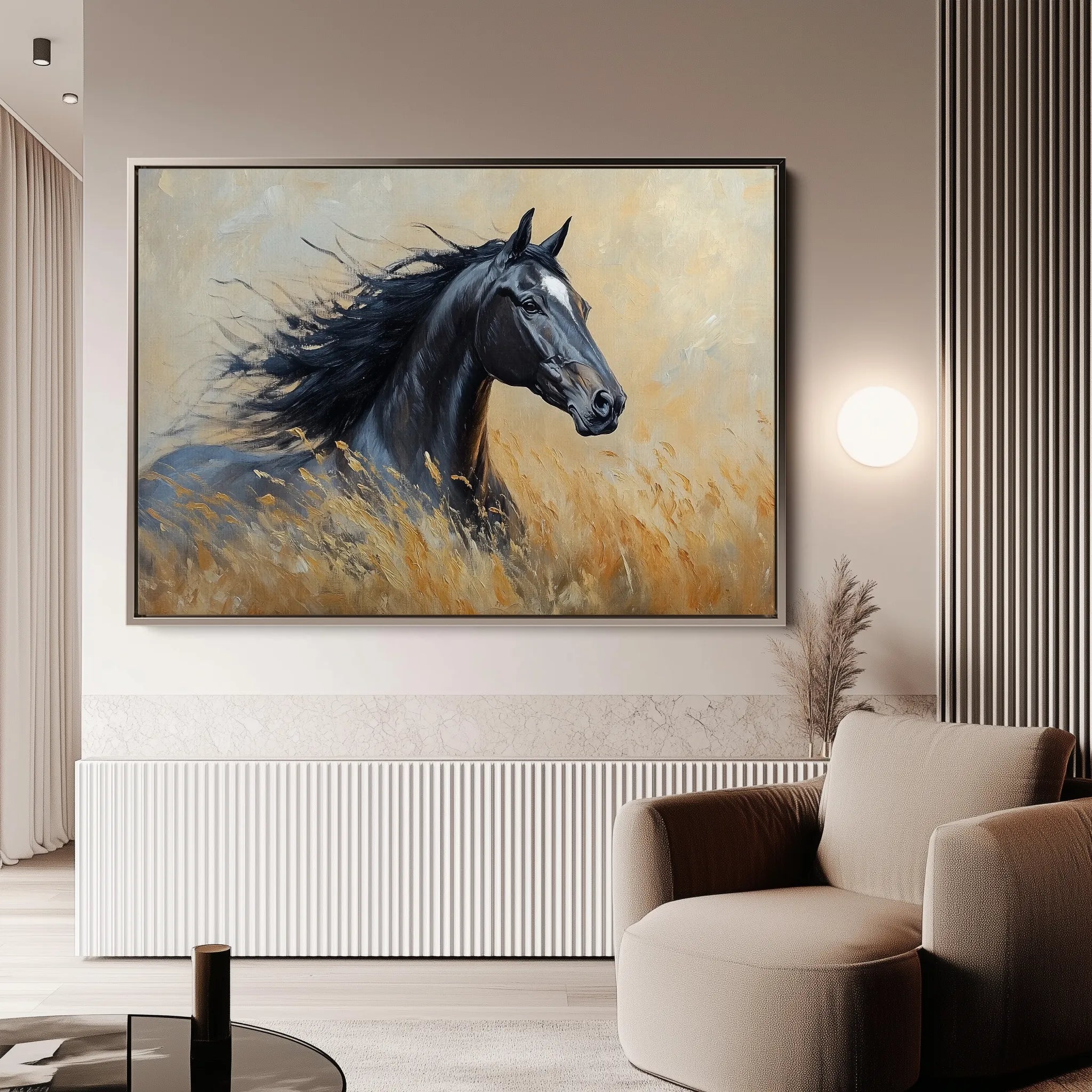 Horses 194 Canvas Art 18" x 24" / 45 x 60 cm / Black
