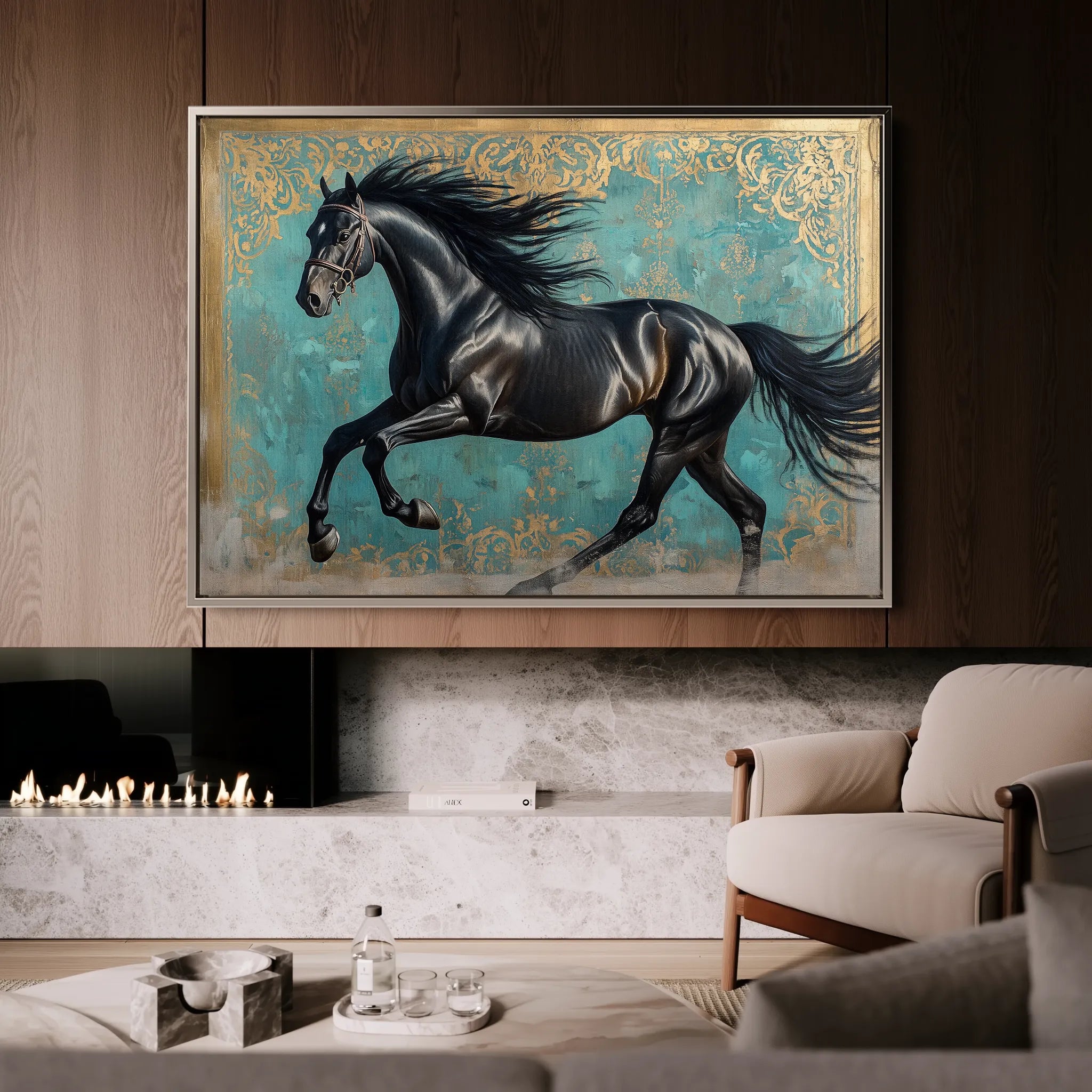 Horses 197 Canvas Art 18" x 24" / 45 x 60 cm / Black