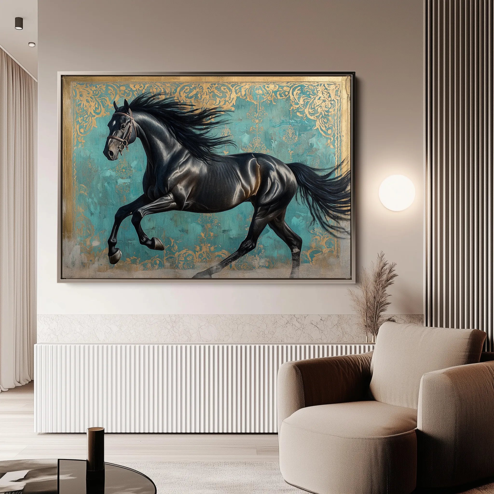 Horses 197 Canvas Art 18" x 24" / 45 x 60 cm / Black