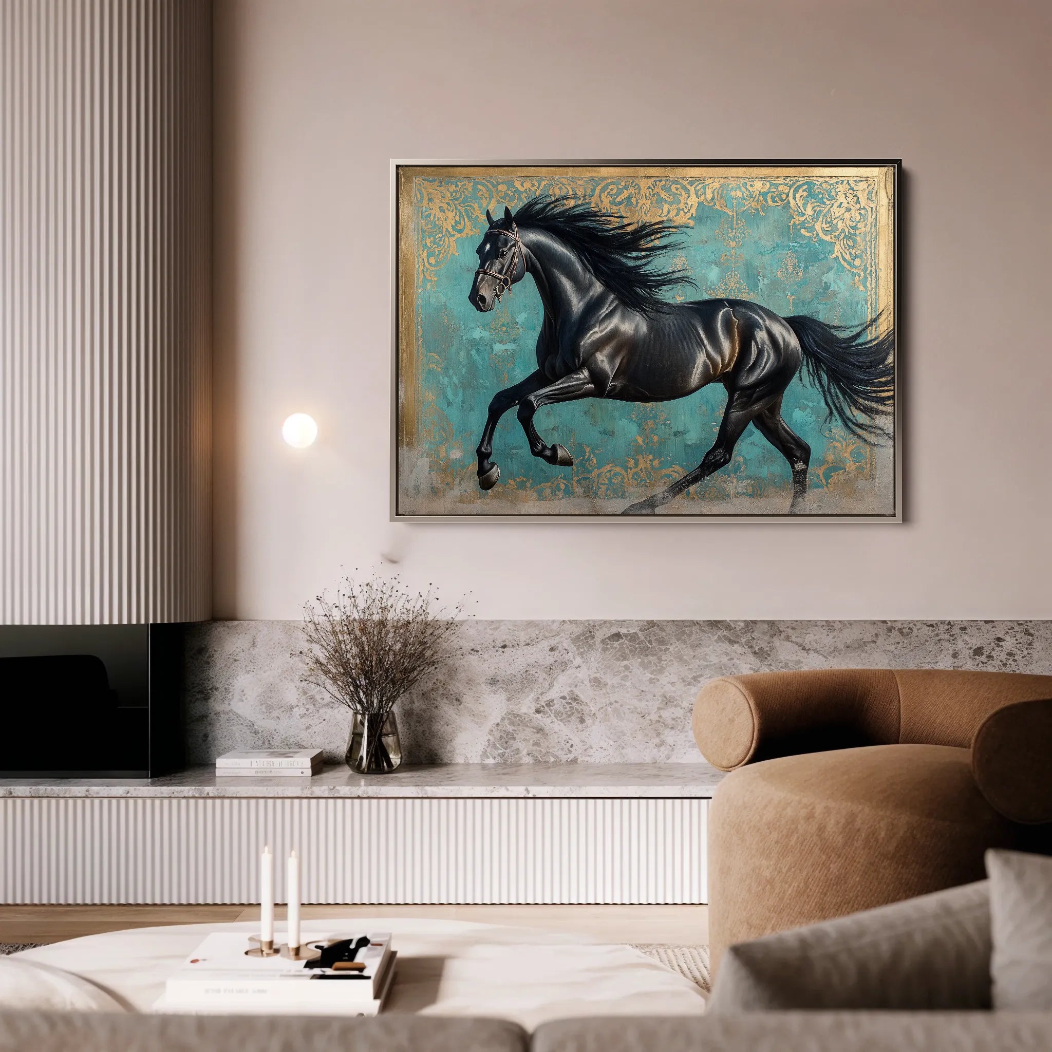 Horses 197 Canvas Art 18" x 24" / 45 x 60 cm / Black