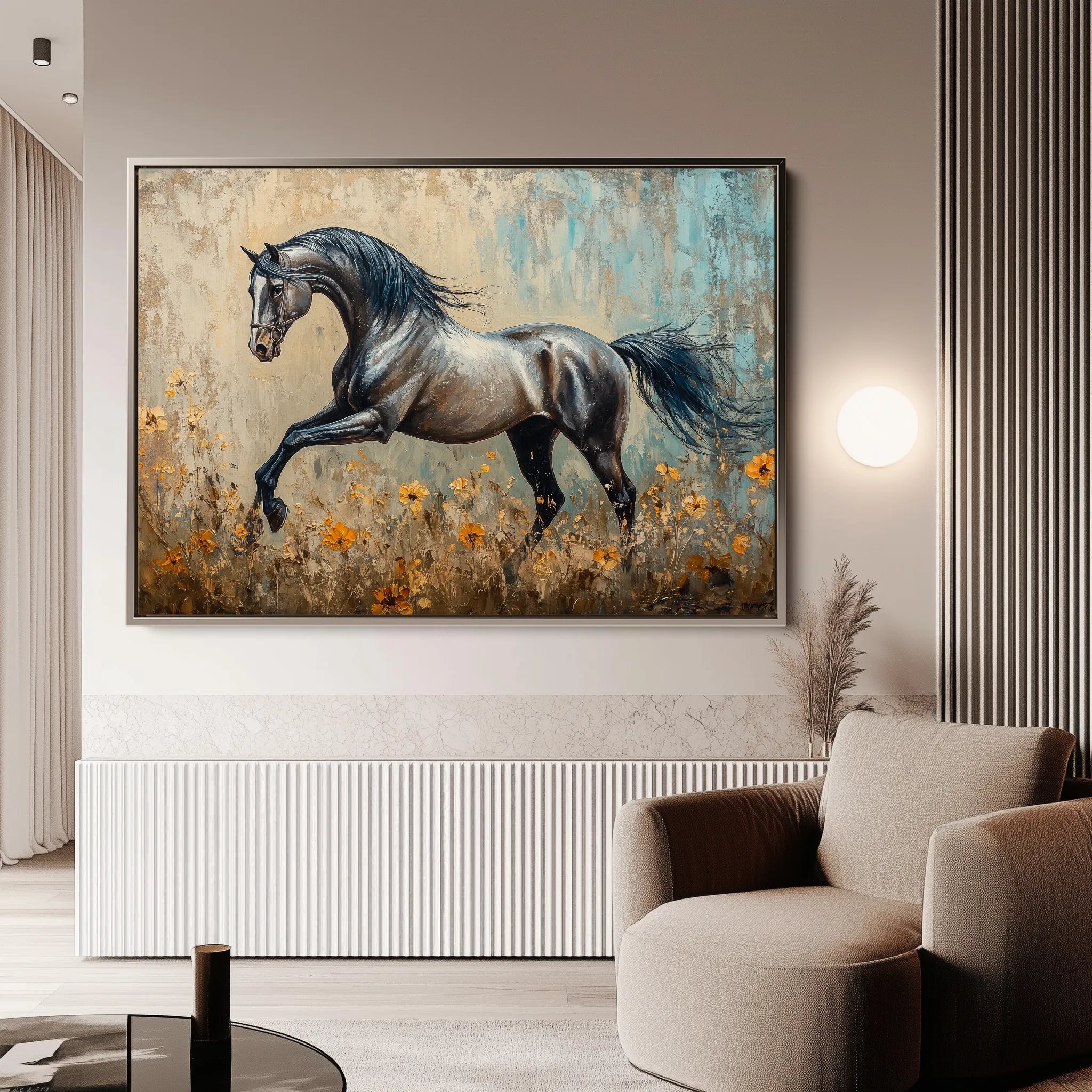 Horses 198 Canvas Art 18" x 24" / 45 x 60 cm / Black