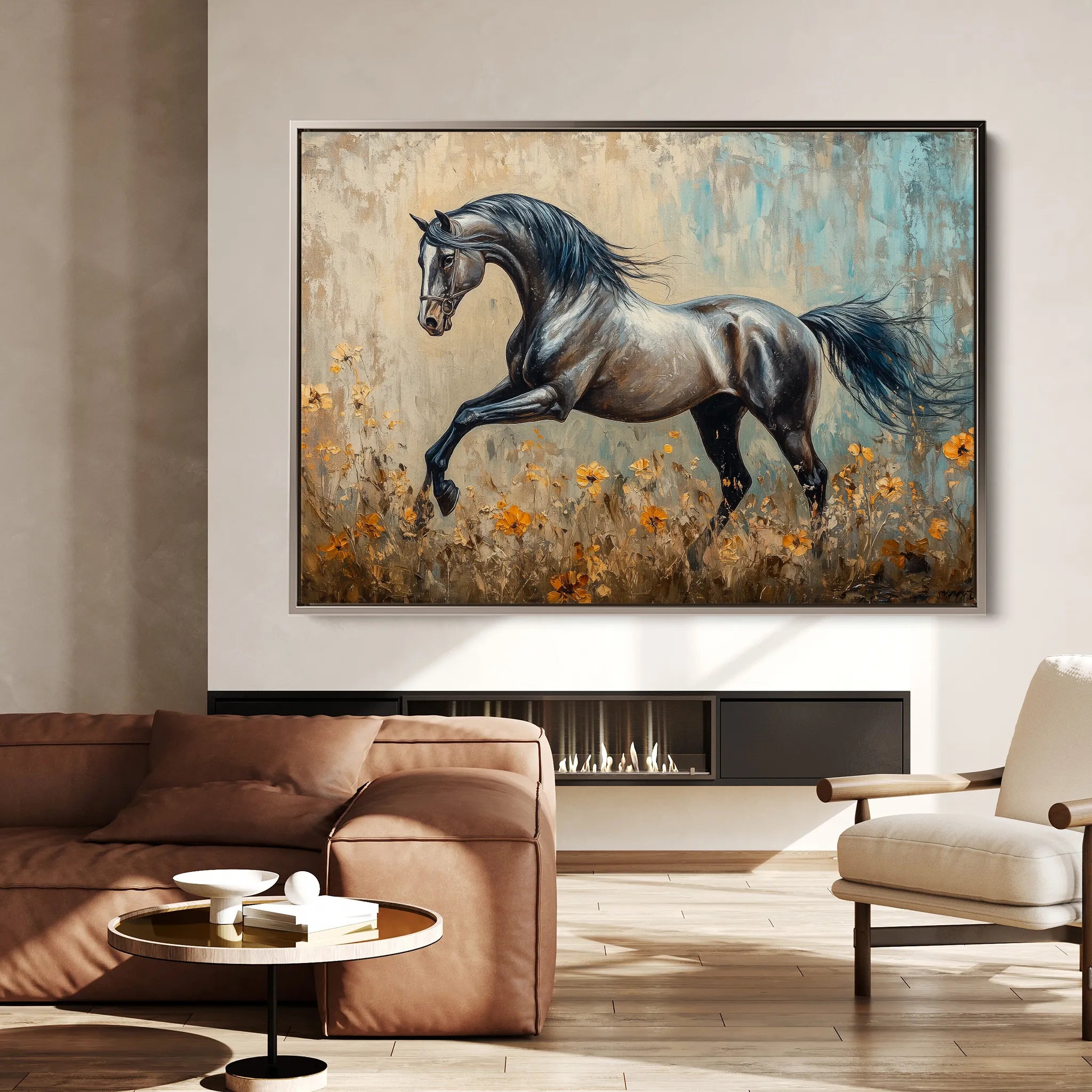 Horses 198 Canvas Art 18" x 24" / 45 x 60 cm / Black