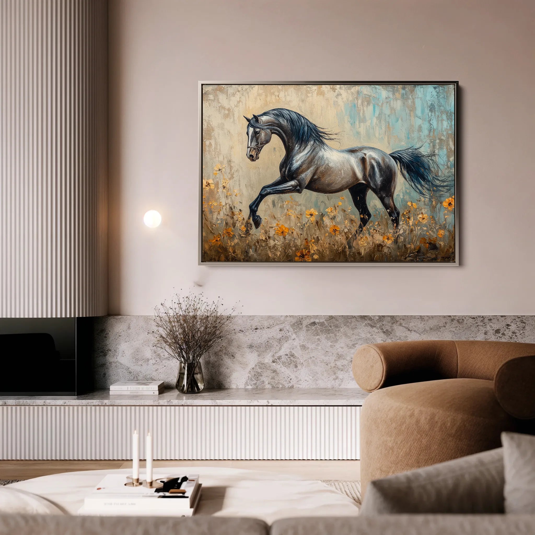 Horses 198 Canvas Art 18" x 24" / 45 x 60 cm / Black