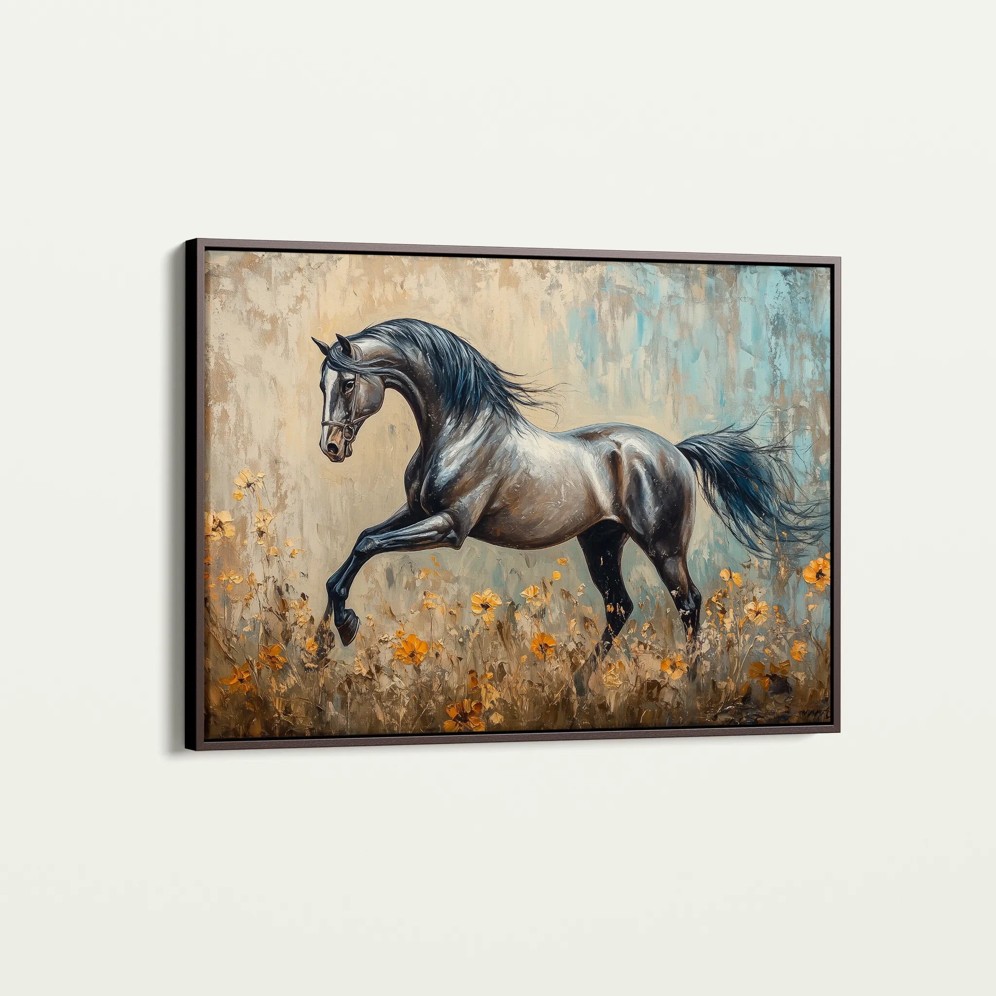 Horses 198 Canvas Art 18" x 24" / 45 x 60 cm / Black