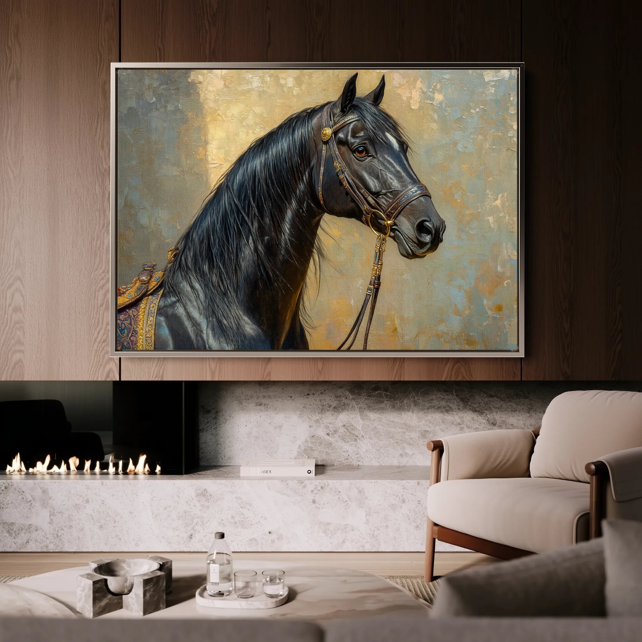 Horses 201 Canvas Art 18" x 24" / 45 x 60 cm / Black