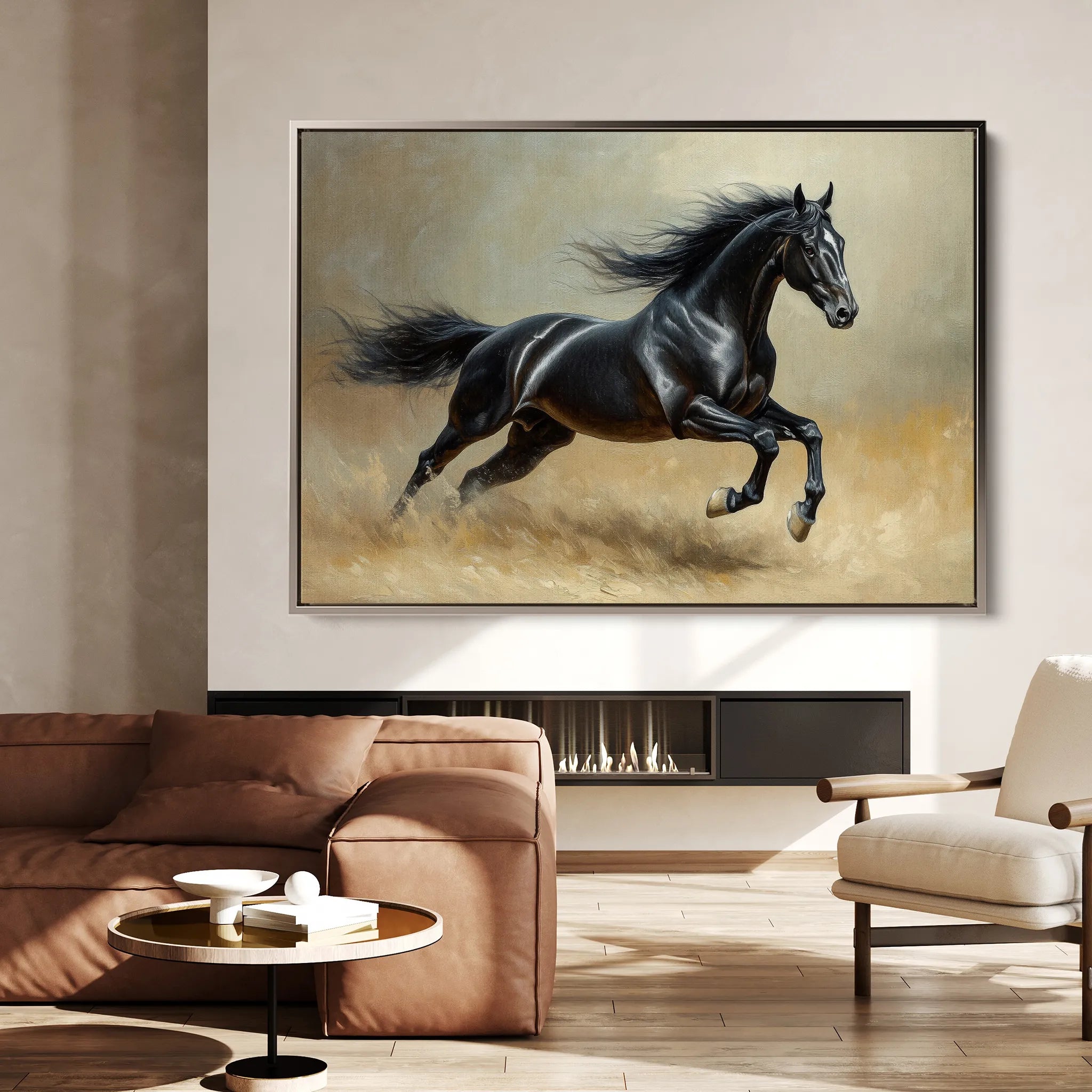 Horses 203 Canvas Art 18" x 24" / 45 x 60 cm / Black