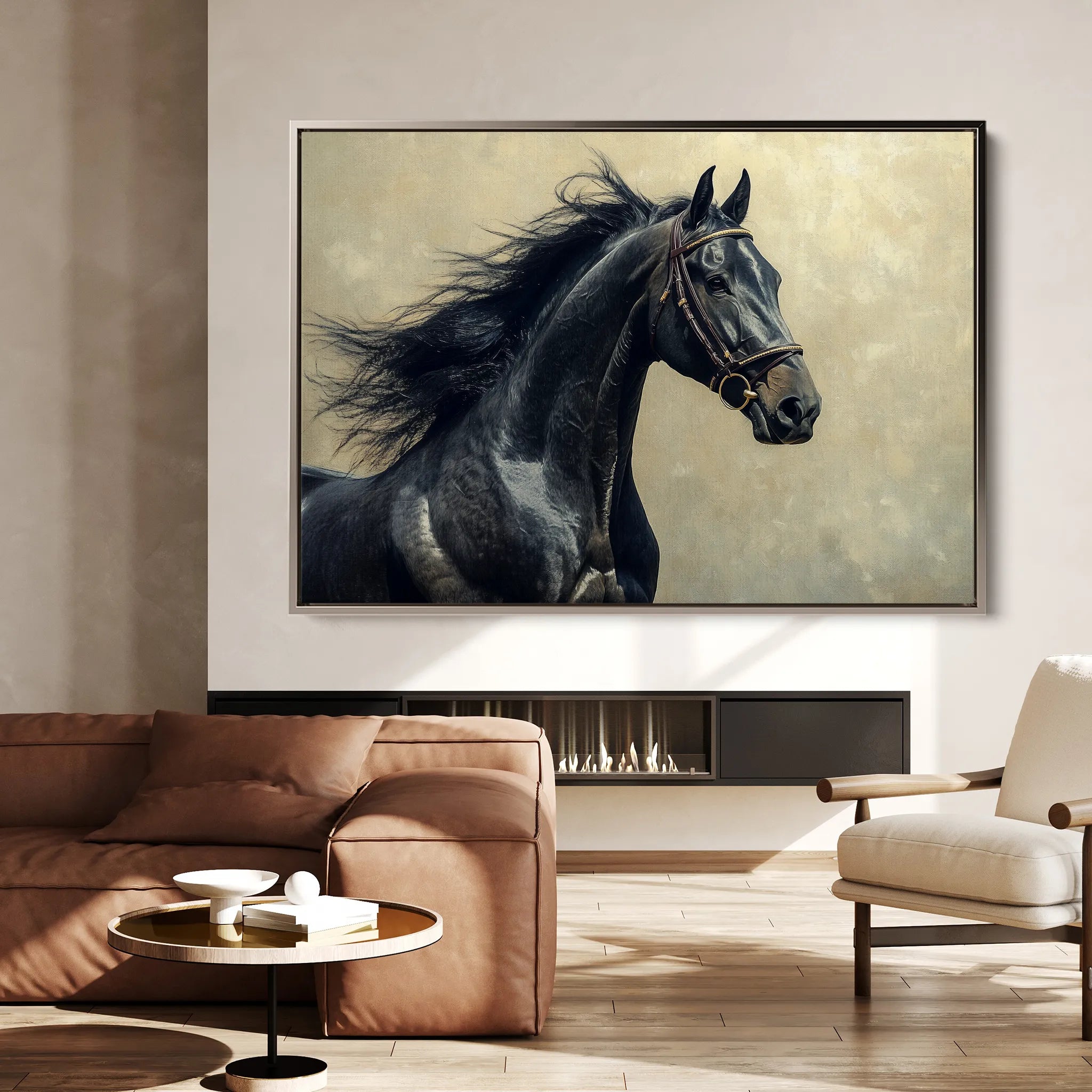 Horses 225 Canvas Art 18" x 24" / 45 x 60 cm / Black