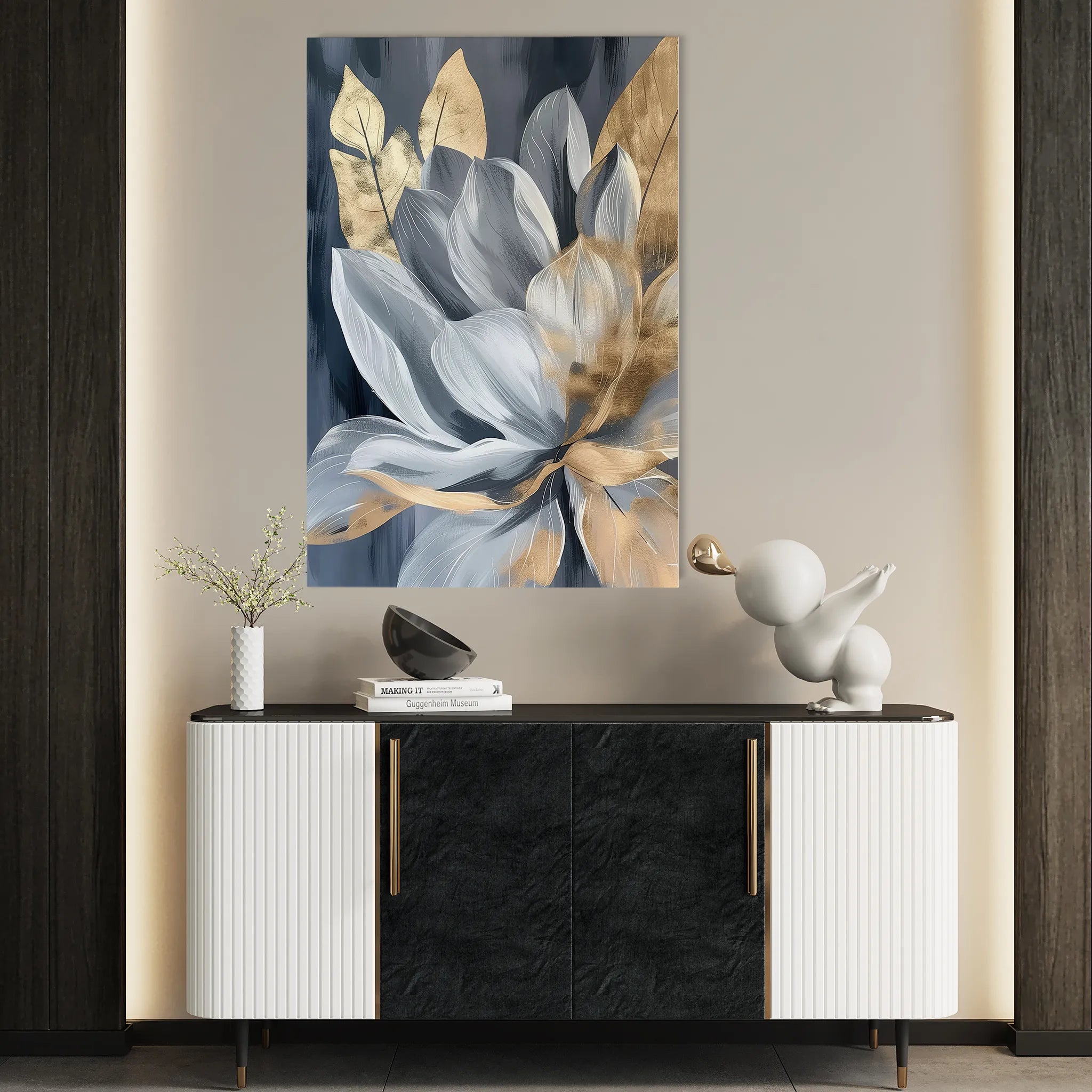 Floral 252 Canvas Art 18" x 24" / 45 x 60 cm / Black