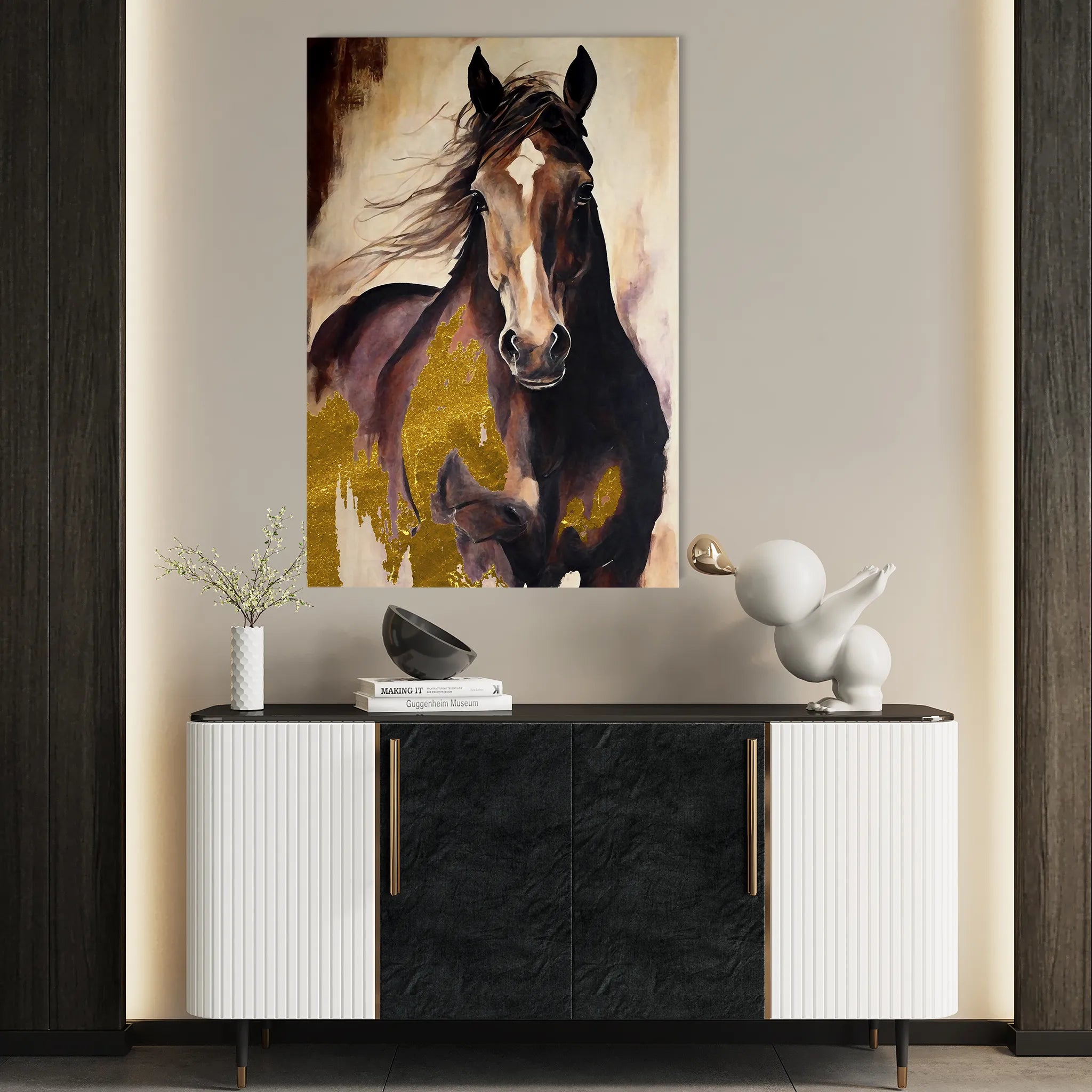 Horses 255 Canvas Art 18" x 24" / 45 x 60 cm / Black