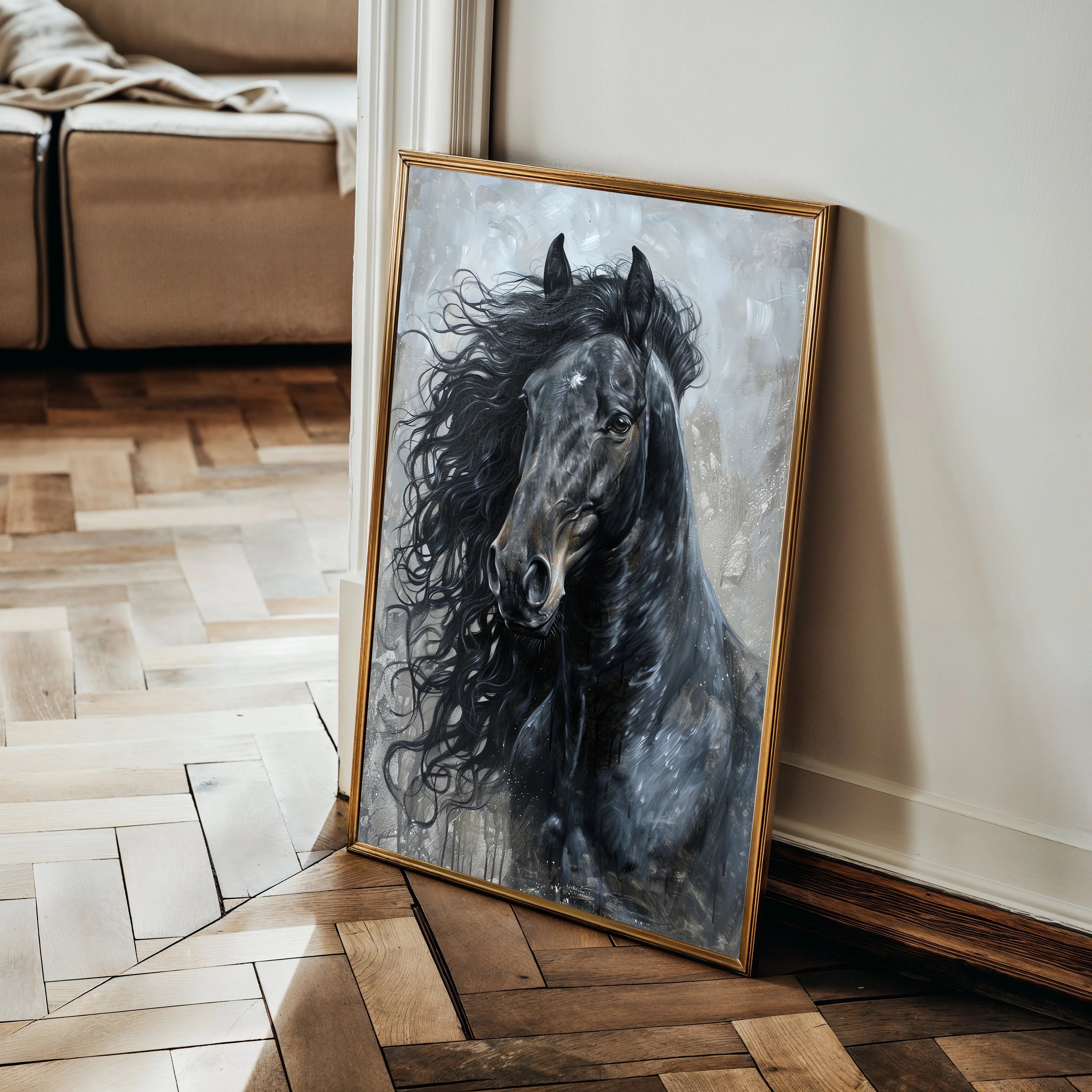 Horses 260 Canvas Art 18" x 24" / 45 x 60 cm / Black