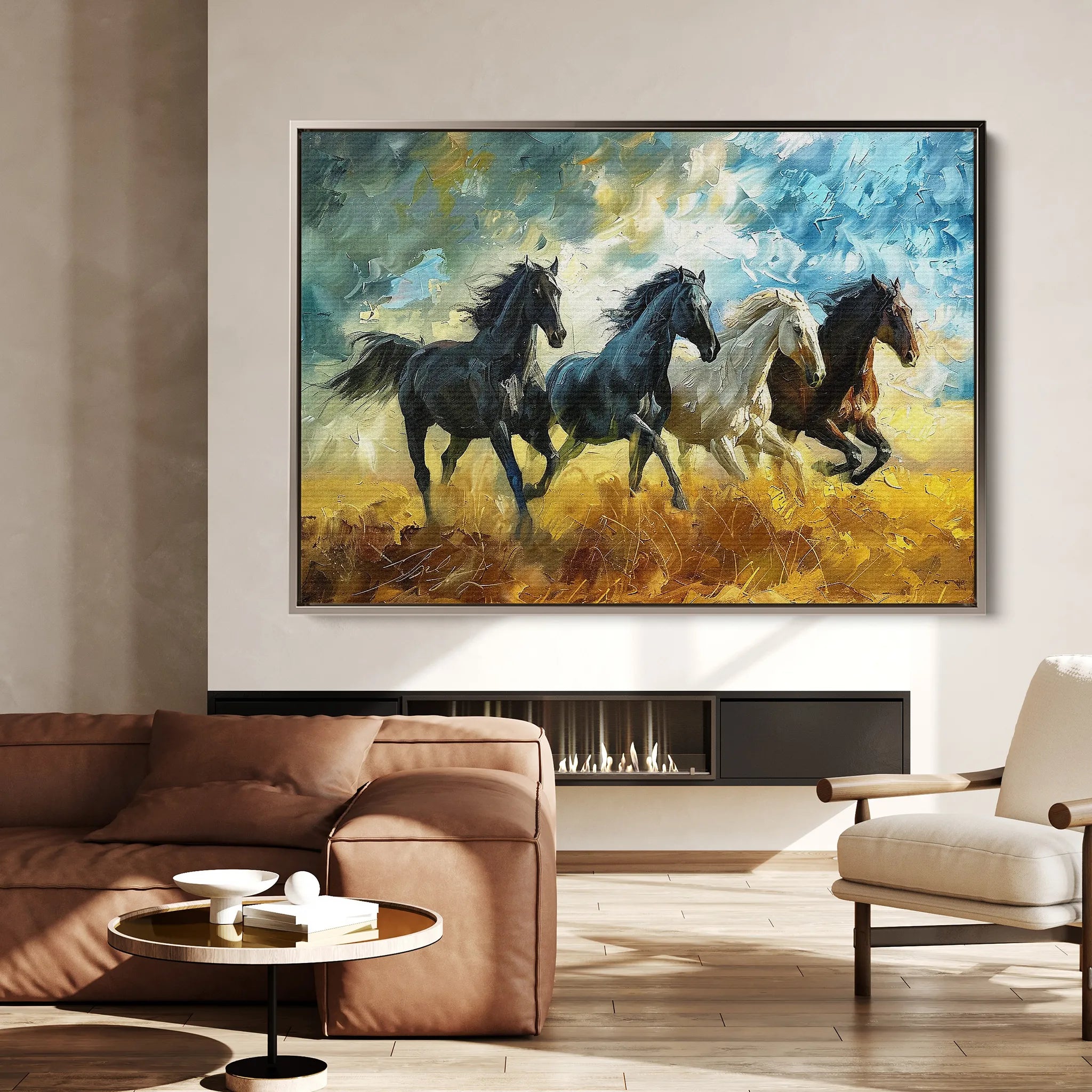 Horses 263 Canvas Art 18" x 24" / 45 x 60 cm / Black